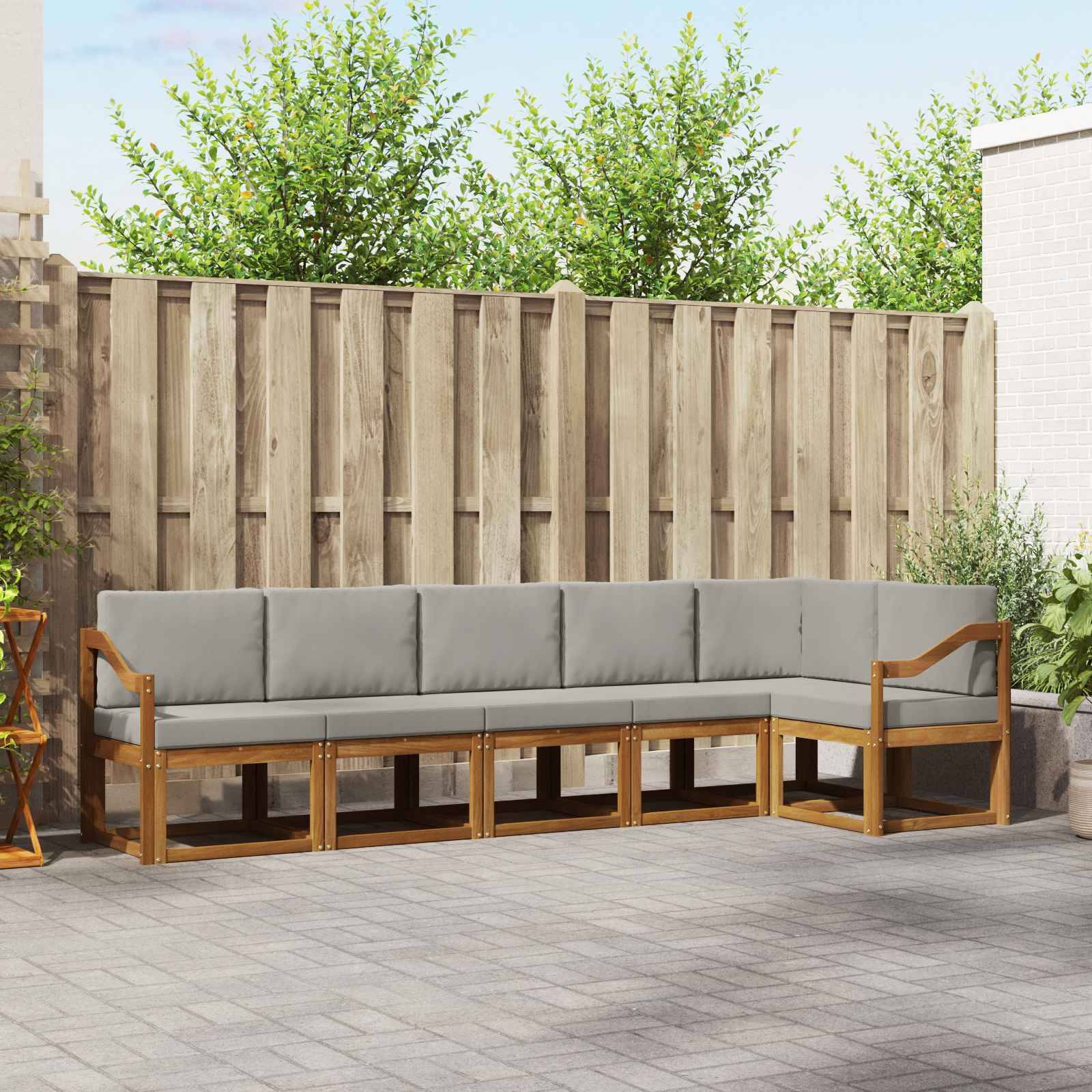 vidaXL Outdoor-Sofagarnitur mit Kissen 6 pcs Natürlich und Hellgrau