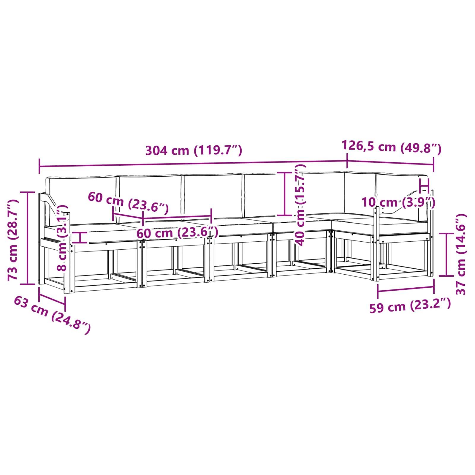 vidaXL Outdoor-Sofagarnitur mit Kissen 6 pcs Natürlich und Hellgrau