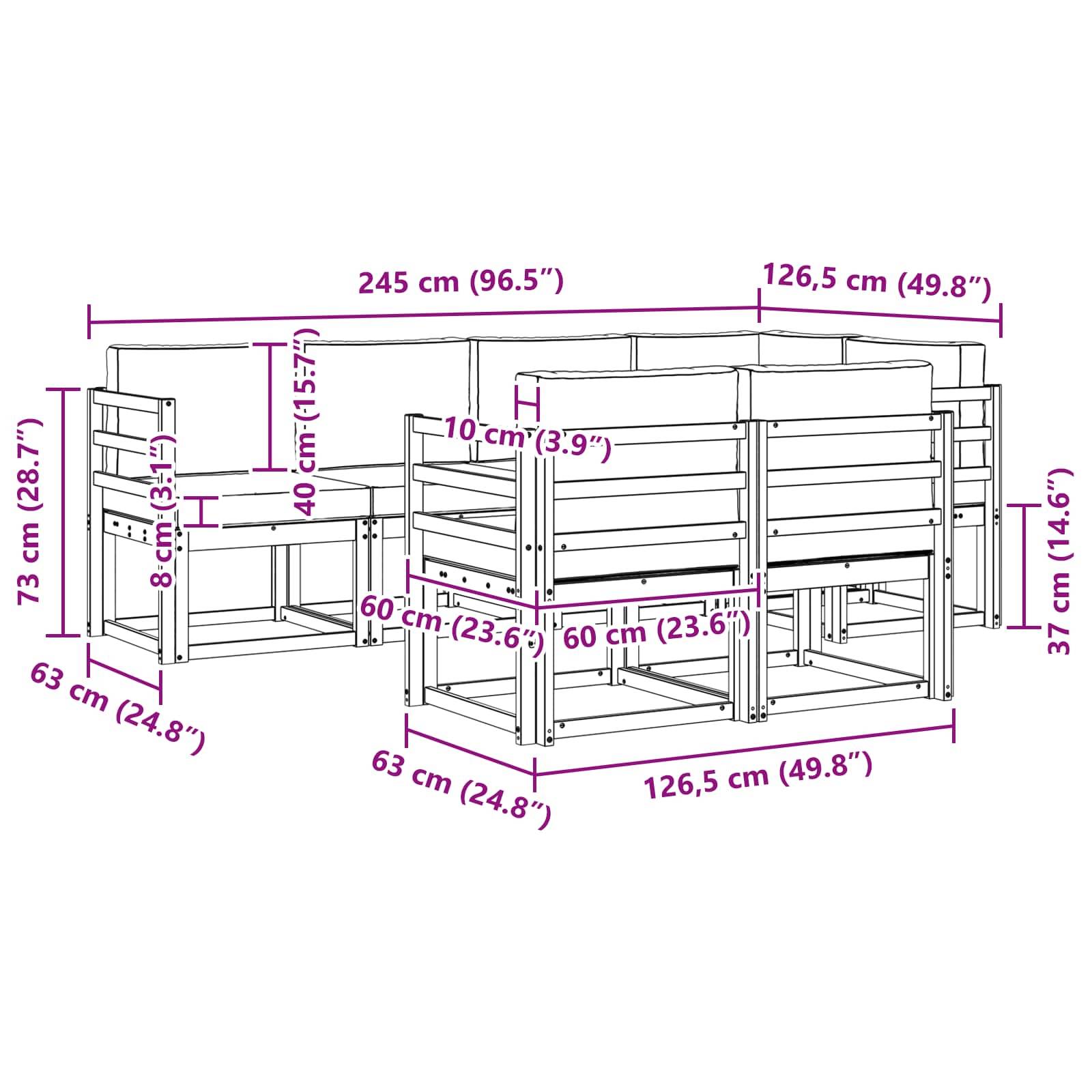vidaXL Outdoor-Sofagarnitur mit Kissen 7 pcs Weiß und Hellgrau