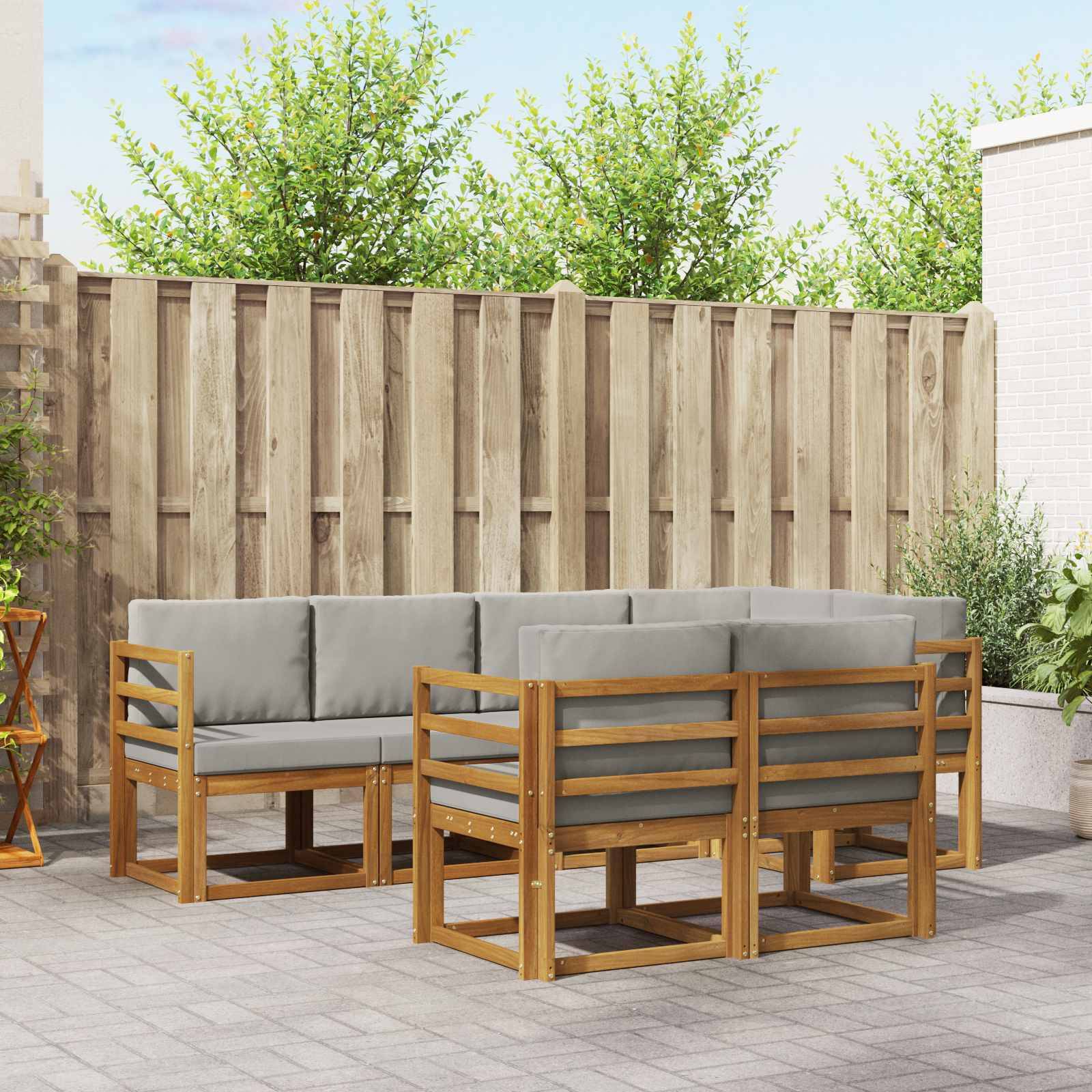 vidaXL Outdoor-Sofagarnitur mit Kissen 7 pcs Natürlich und Hellgrau