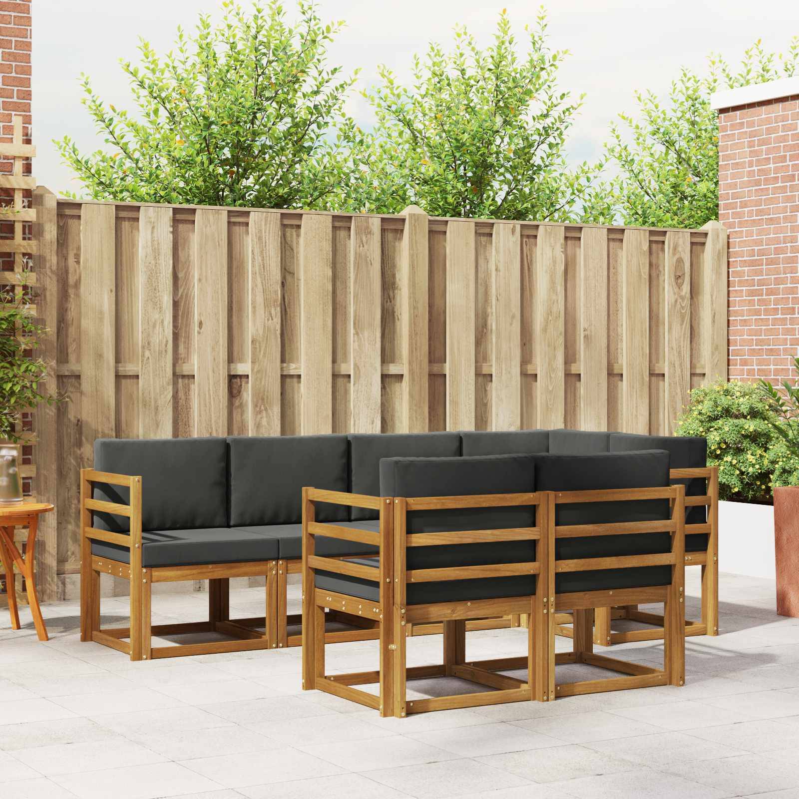 vidaXL Outdoor-Sofagarnitur mit Kissen 7 pcs Natur und Anthrazit