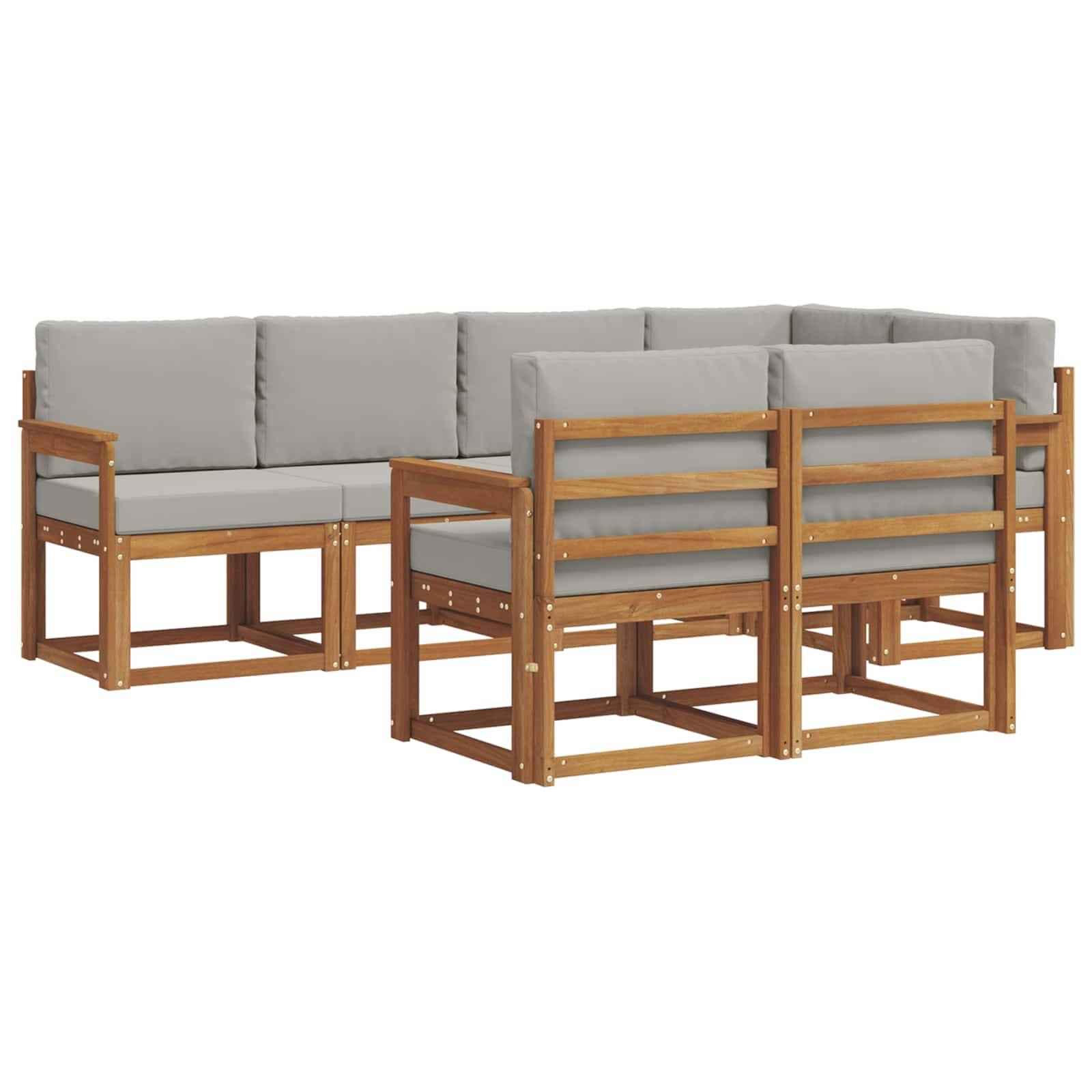 vidaXL Outdoor-Sofagarnitur mit Kissen 7 pcs Natürlich und Hellgrau