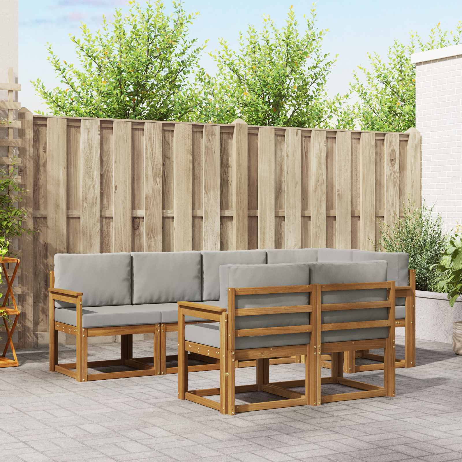 vidaXL Outdoor-Sofagarnitur mit Kissen 7 pcs Natürlich und Hellgrau