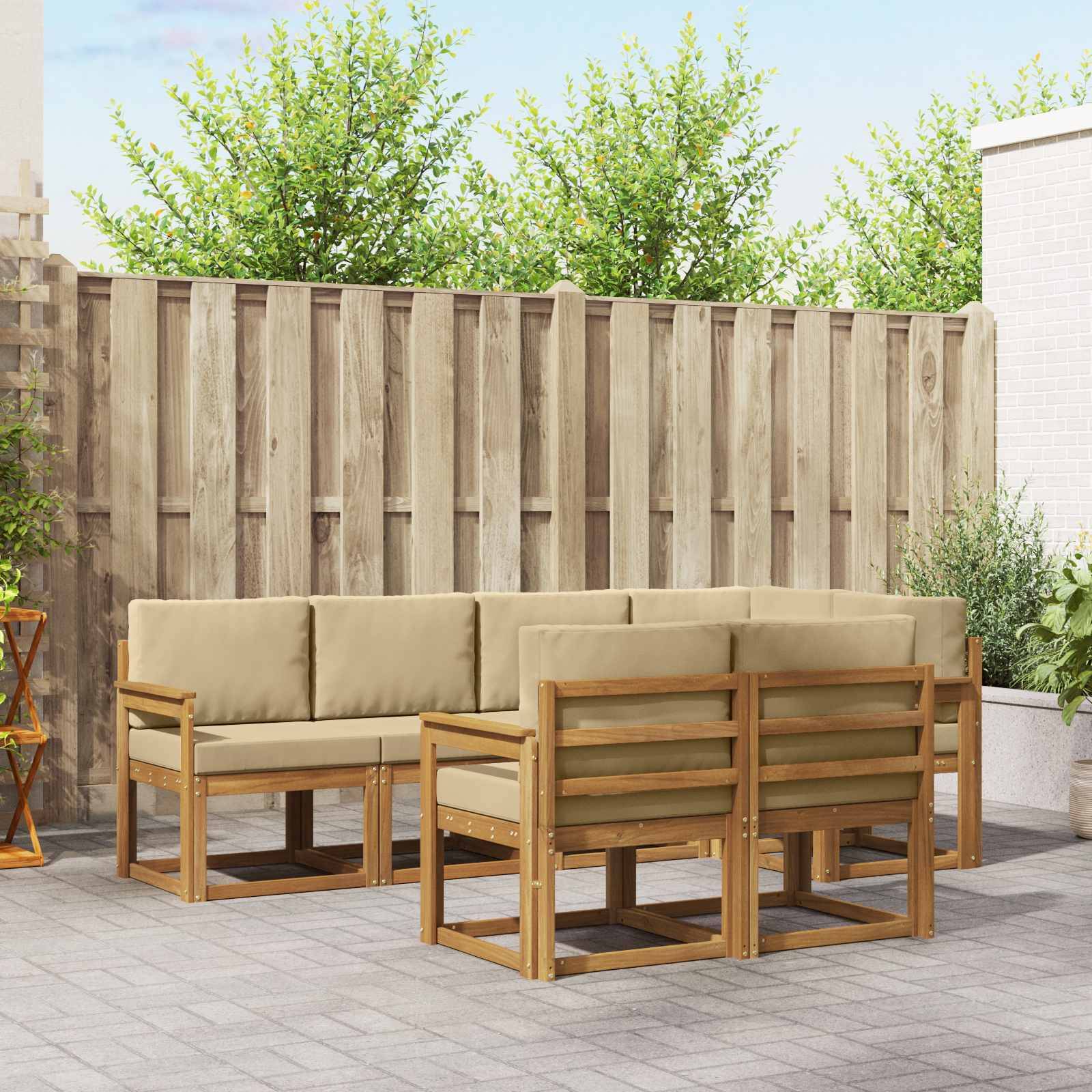 vidaXL Outdoor-Sofagarnitur mit Kissen 7 pcs Natur und Beige