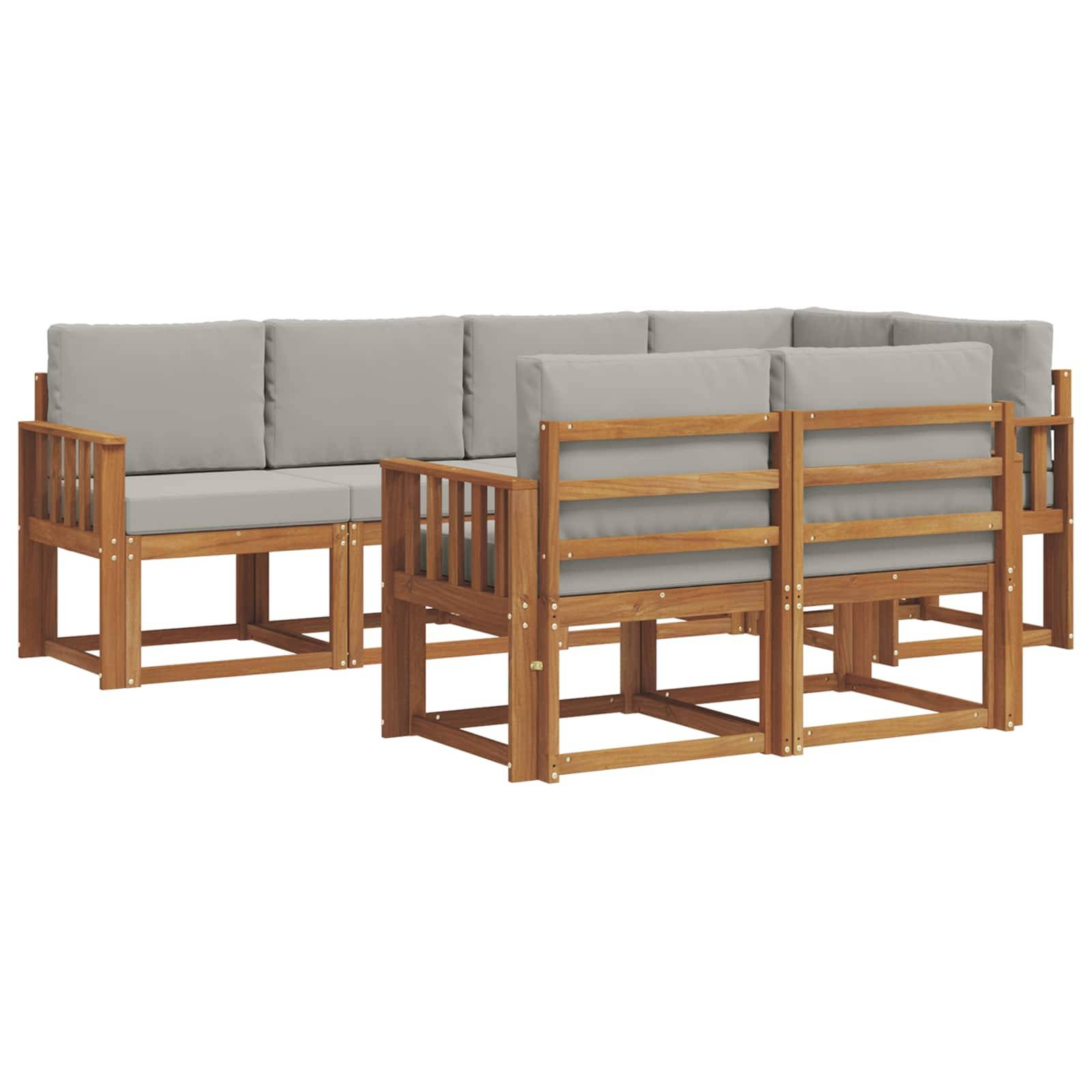 vidaXL Outdoor-Sofagarnitur mit Kissen 7 pcs Natürlich und Hellgrau