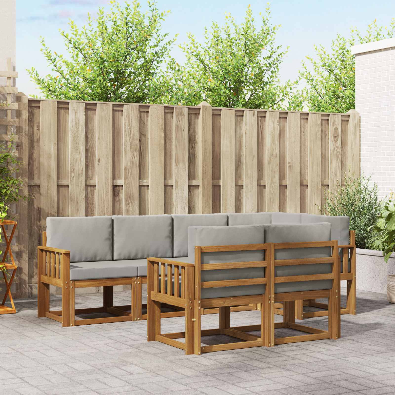 vidaXL Outdoor-Sofagarnitur mit Kissen 7 pcs Natürlich und Hellgrau