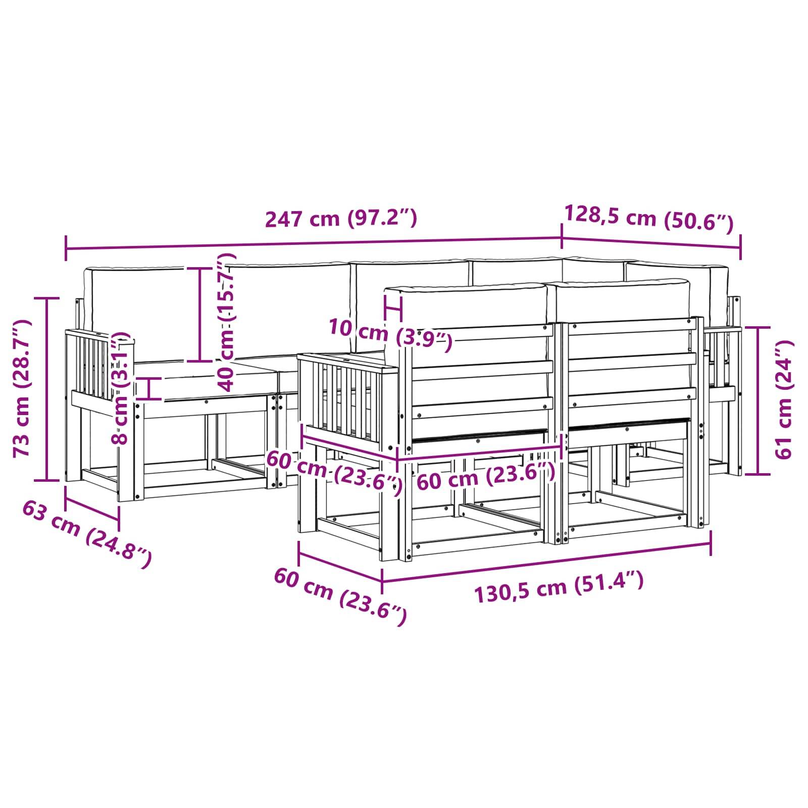 vidaXL Outdoor-Sofagarnitur mit Kissen 7 pcs Weiß und Hellgrau