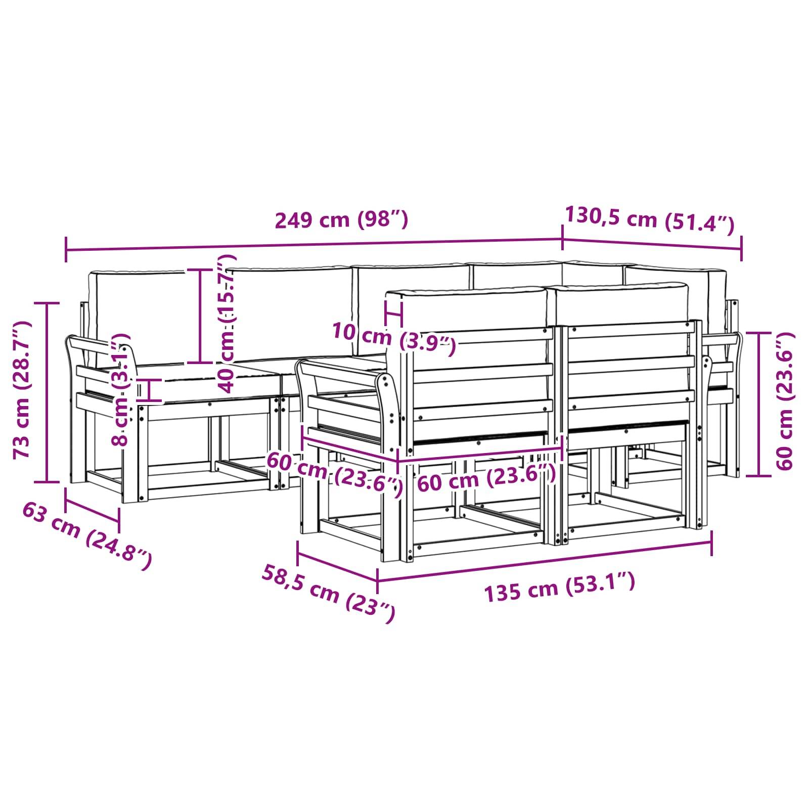 vidaXL Outdoor-Sofagarnitur mit Kissen 7 pcs Natur und Beige