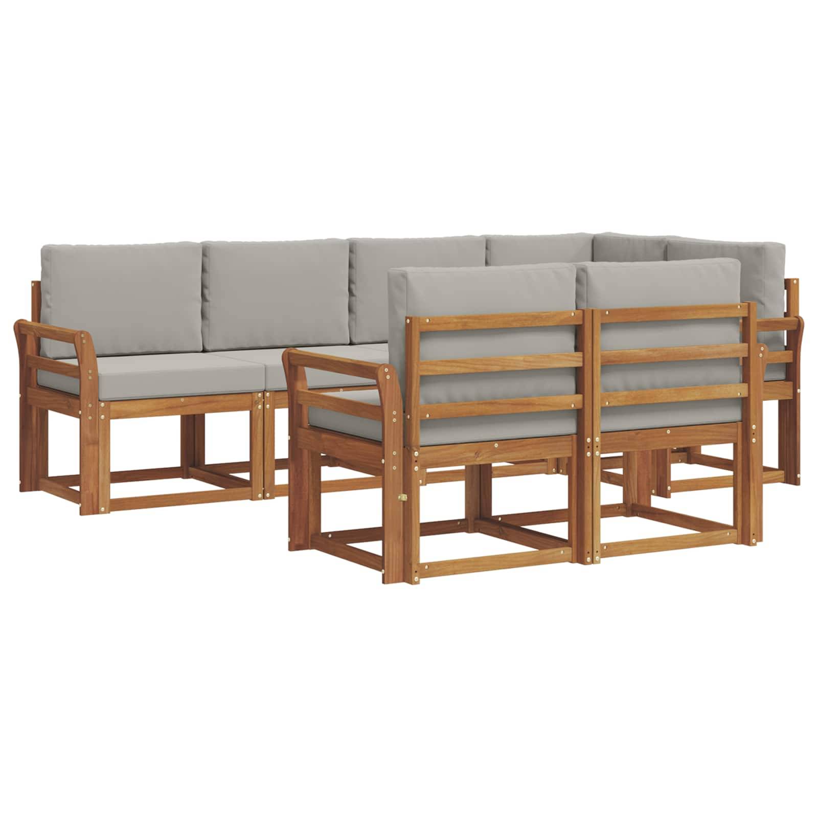 vidaXL Outdoor-Sofagarnitur mit Kissen 7 pcs Natürlich und Hellgrau