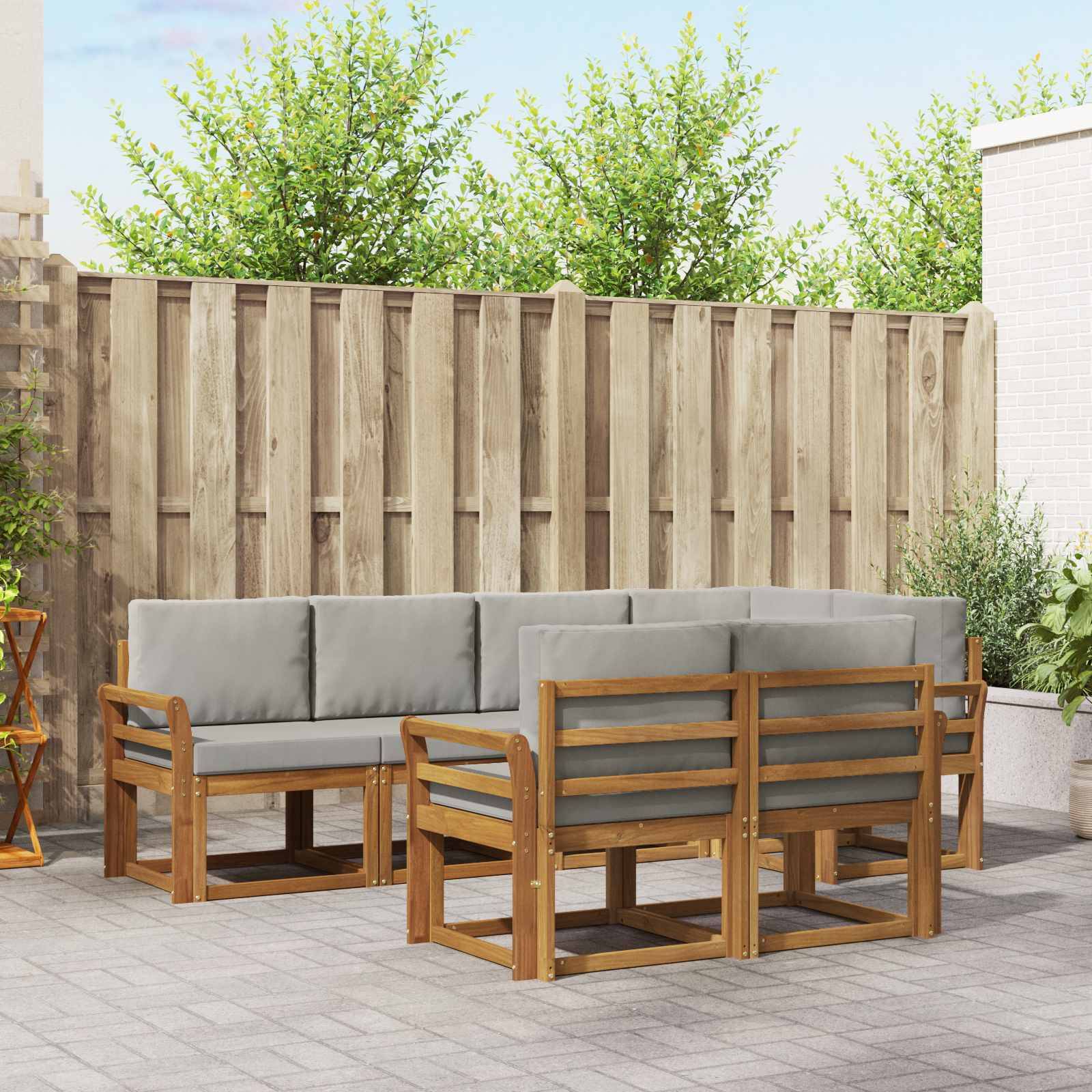 vidaXL Outdoor-Sofagarnitur mit Kissen 7 pcs Natürlich und Hellgrau