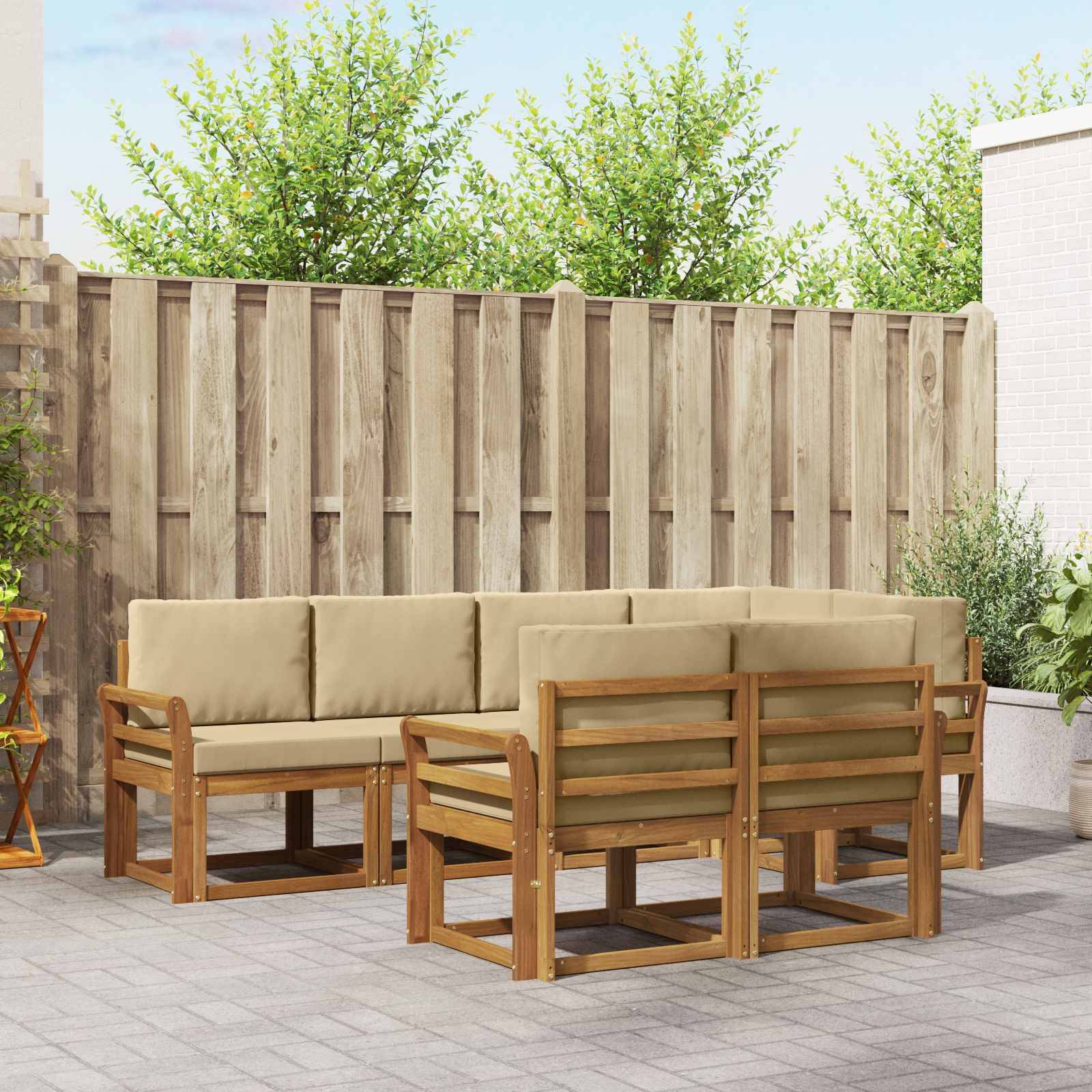 vidaXL Outdoor-Sofagarnitur mit Kissen 7 pcs Natur und Beige