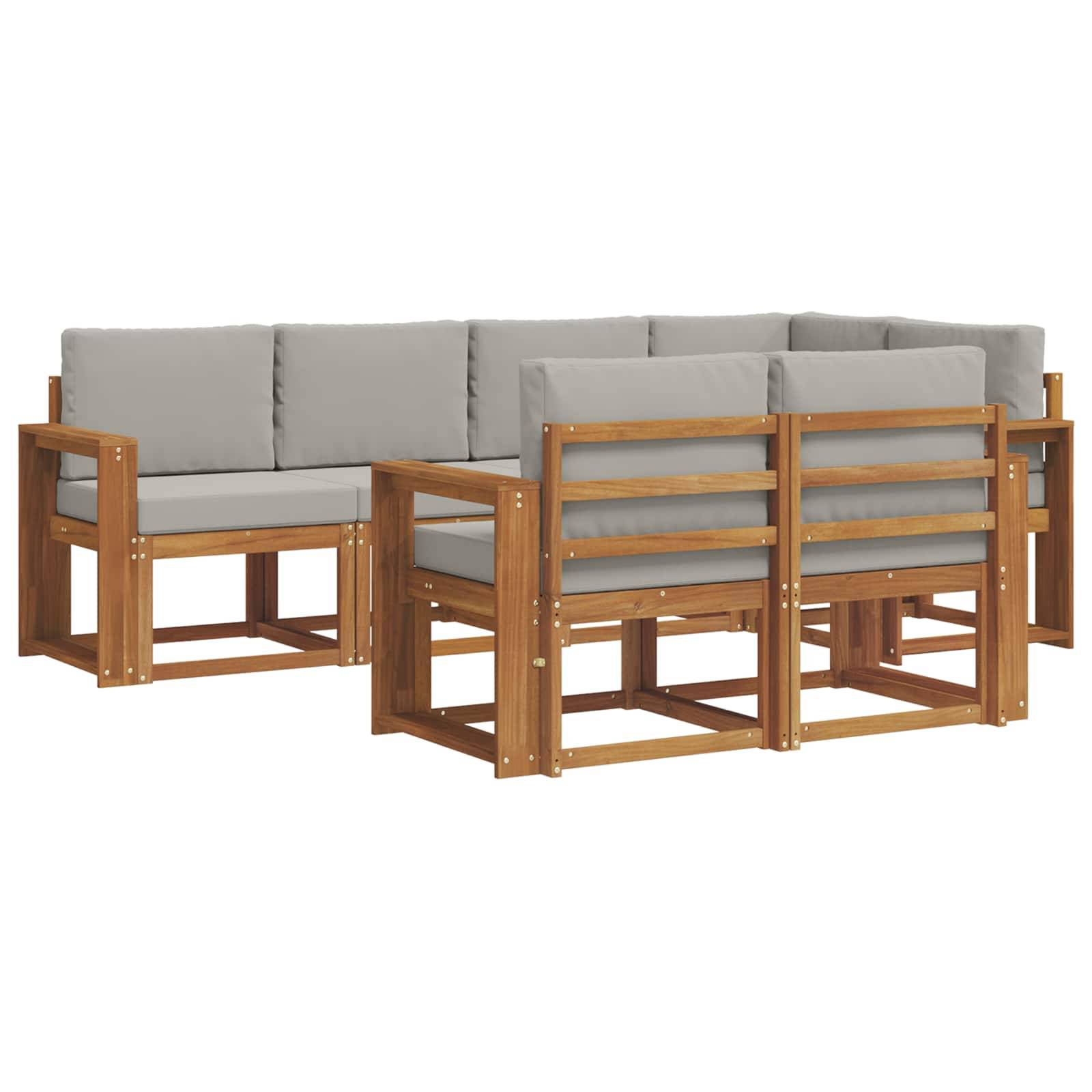 vidaXL Outdoor-Sofagarnitur mit Kissen 7 pcs Natürlich und Hellgrau