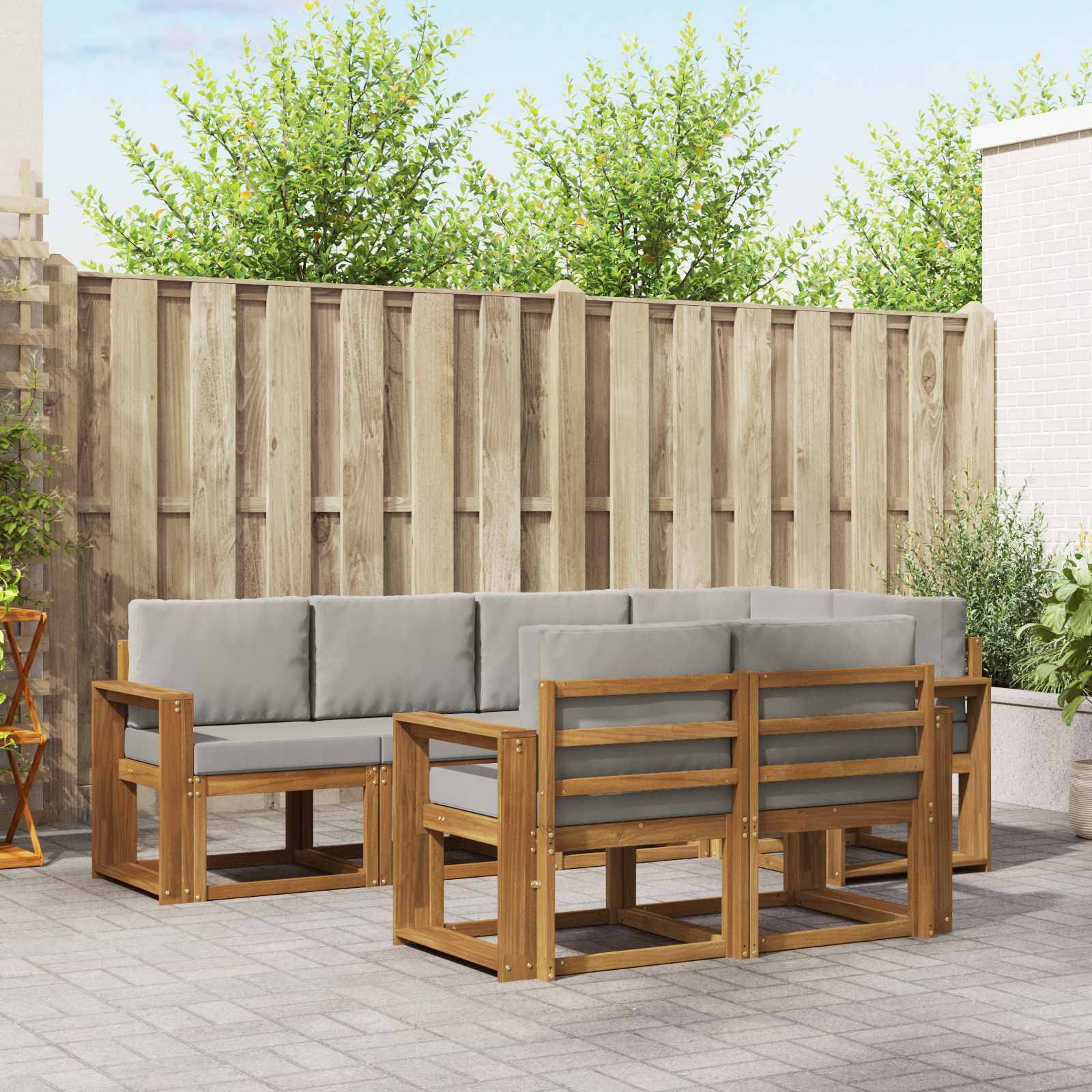 vidaXL Outdoor-Sofagarnitur mit Kissen 7 pcs Natürlich und Hellgrau