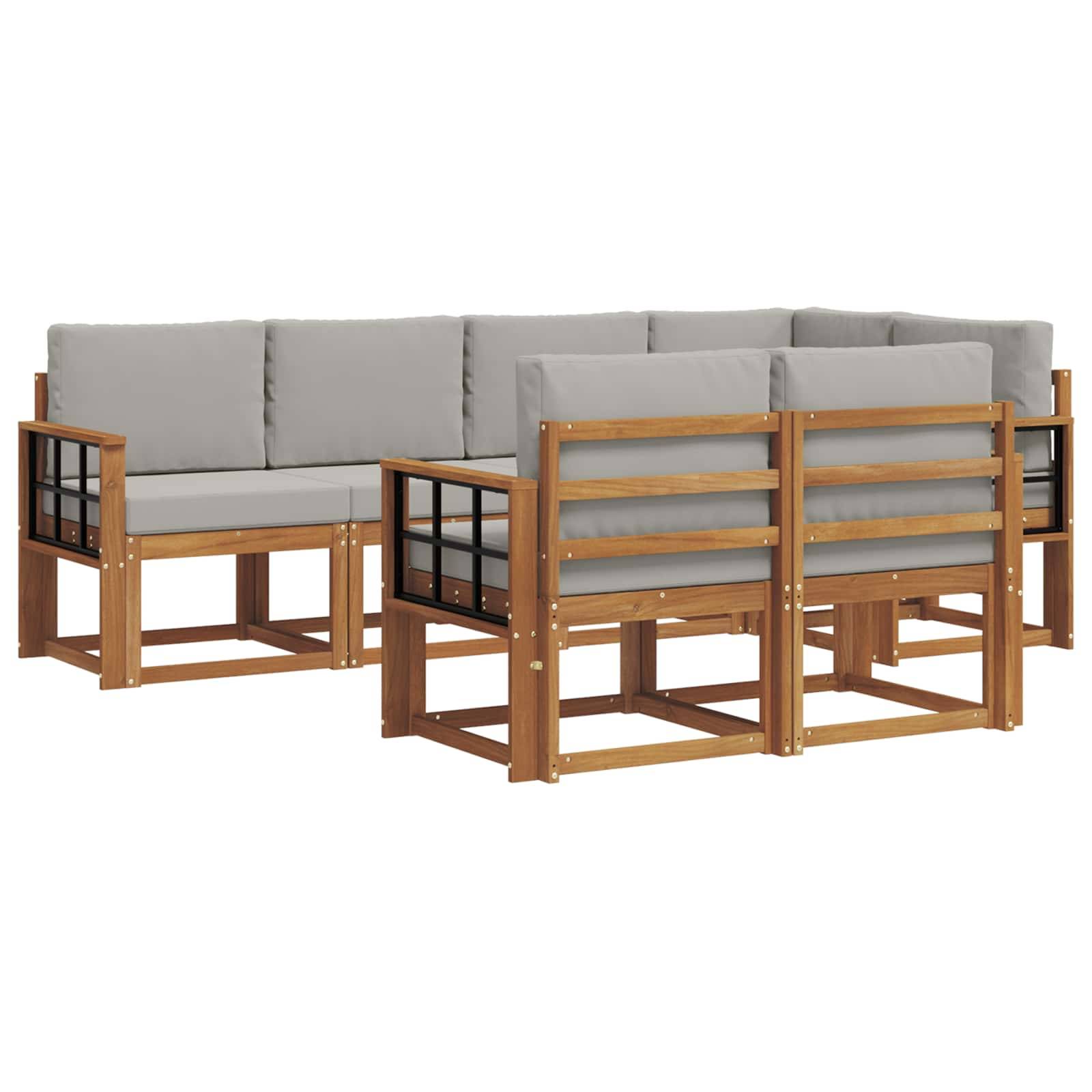 vidaXL Outdoor-Sofagarnitur mit Kissen 7 pcs Natürlich und Hellgrau