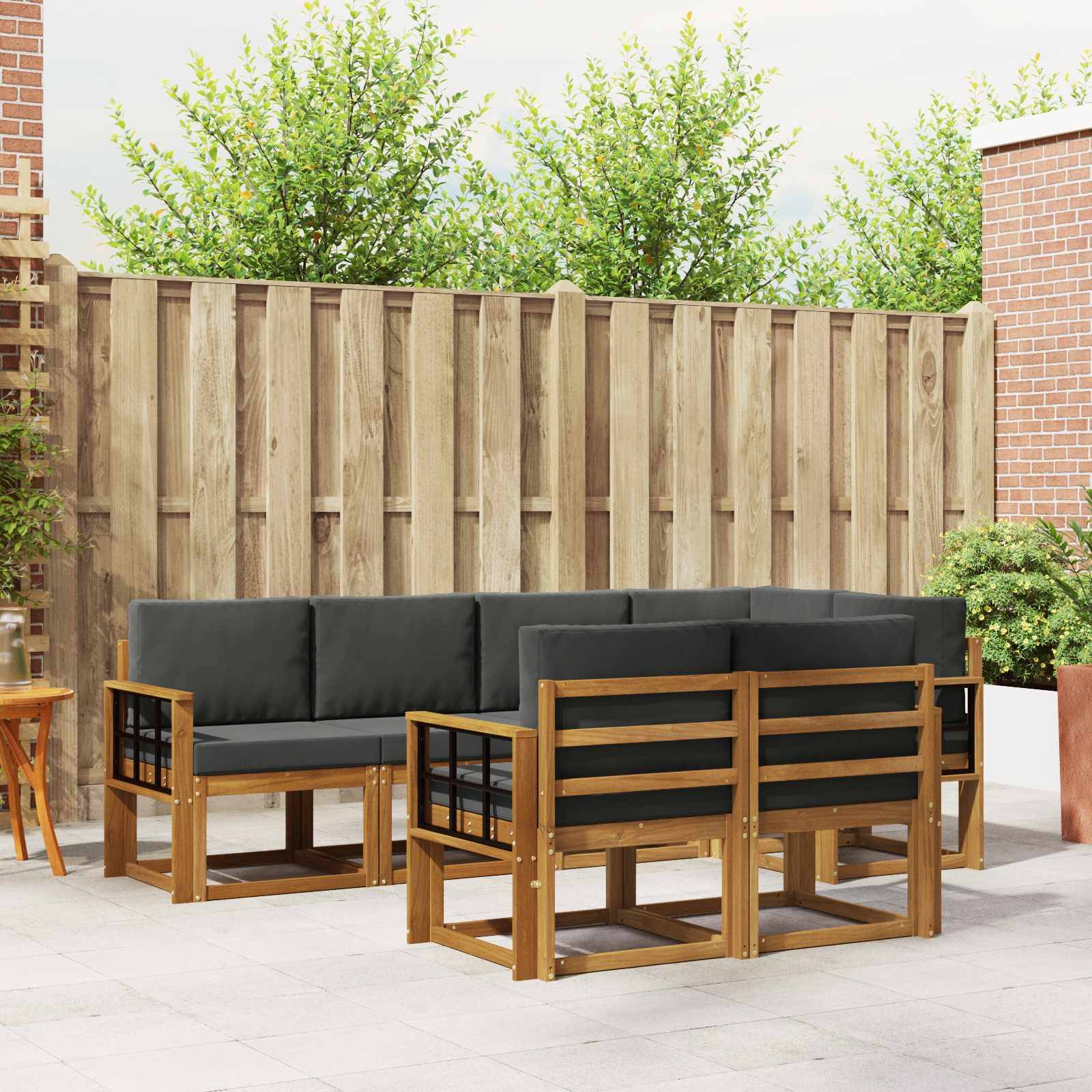 vidaXL Outdoor-Sofagarnitur mit Kissen 7 pcs Natur und Anthrazit