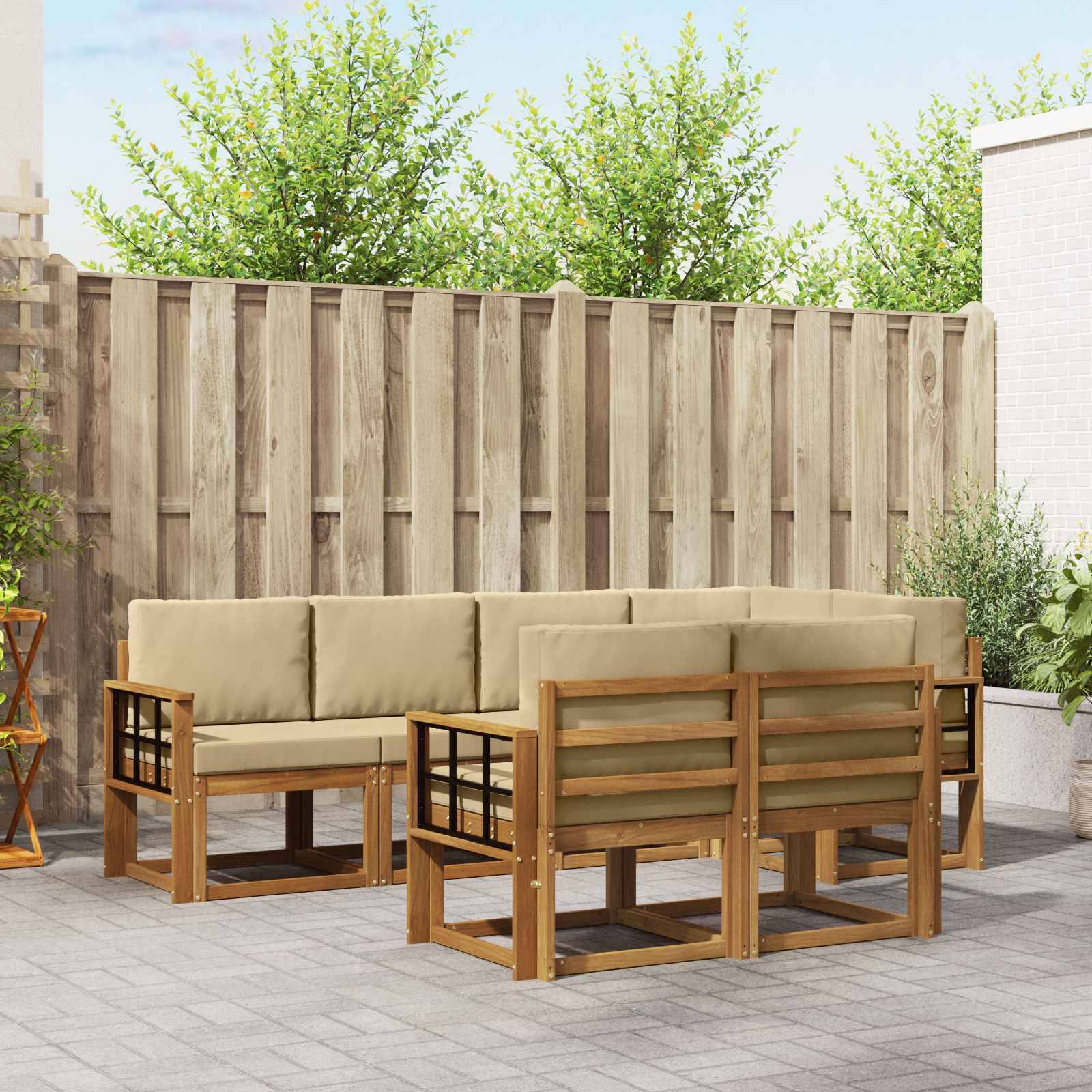 vidaXL Outdoor-Sofagarnitur mit Kissen 7 pcs Natur und Beige