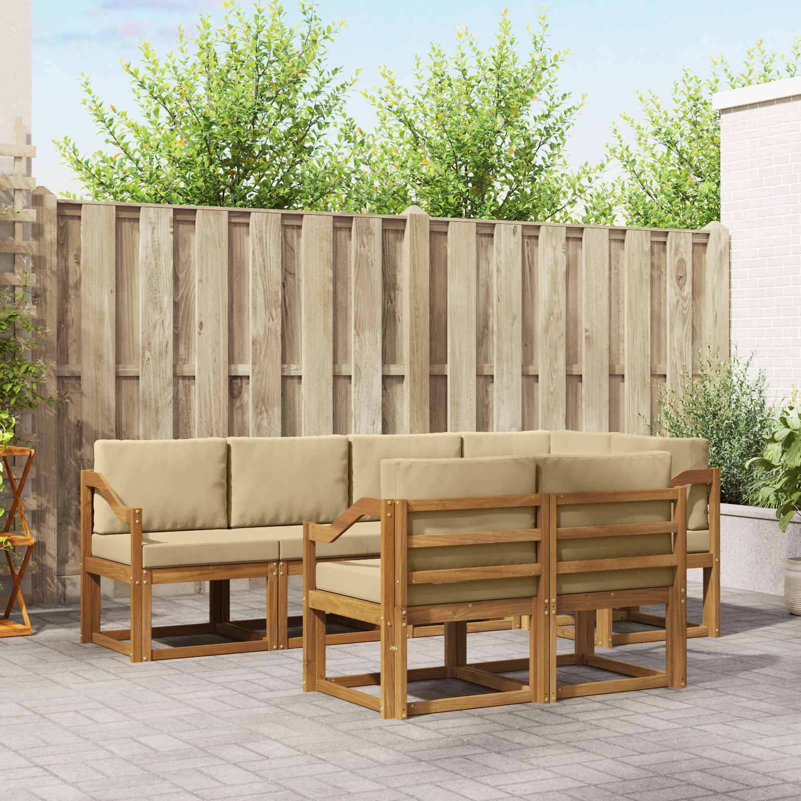 vidaXL Outdoor-Sofagarnitur mit Kissen 7 pcs Natur und Beige