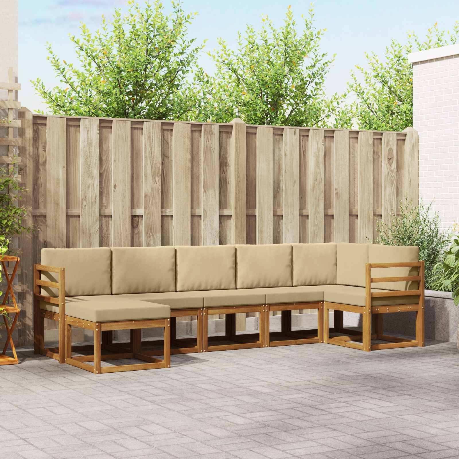 vidaXL Outdoor-Sofagarnitur mit Kissen 7 pcs Natur und Beige