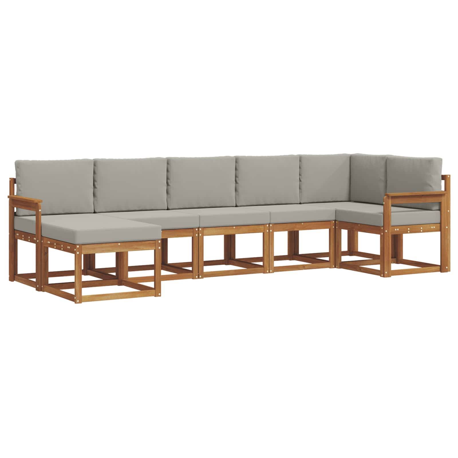 vidaXL Outdoor-Sofagarnitur mit Kissen 7 pcs Natürlich und Hellgrau