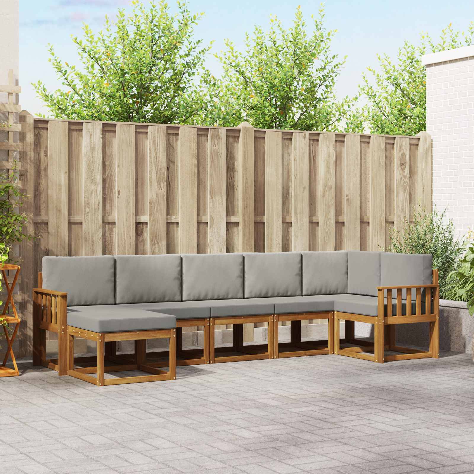 vidaXL Outdoor-Sofagarnitur mit Kissen 7 pcs Natürlich und Hellgrau