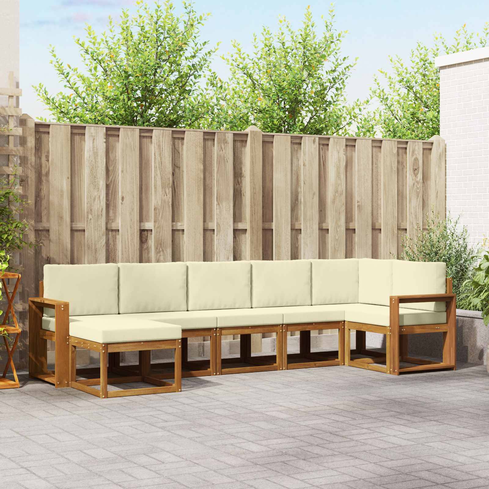 vidaXL Outdoor-Sofagarnitur mit Kissen 7 pcs Natur und Creme