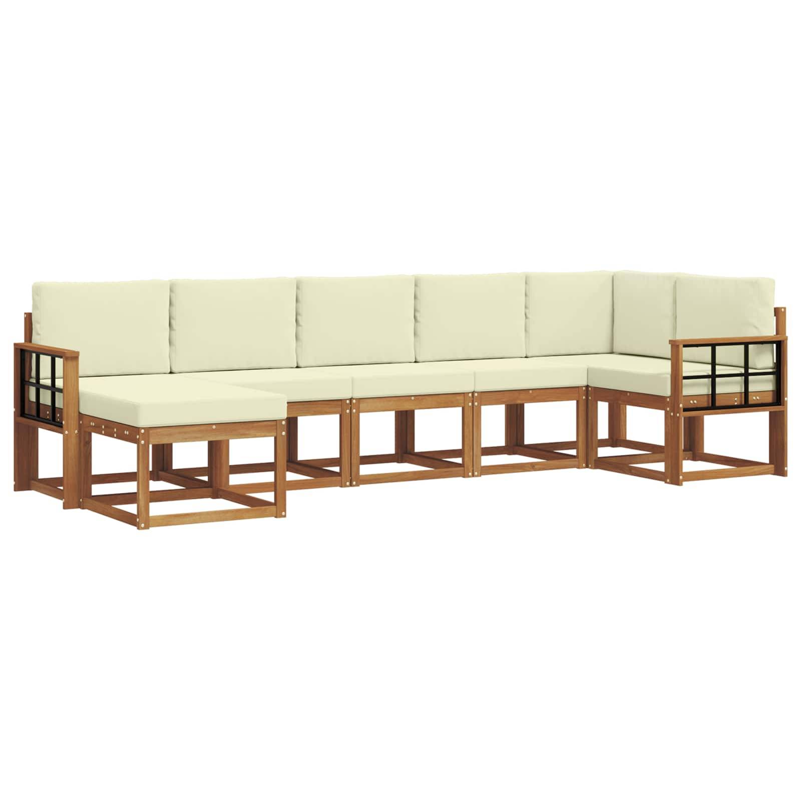vidaXL Outdoor-Sofagarnitur mit Kissen 7 pcs Natur und Creme