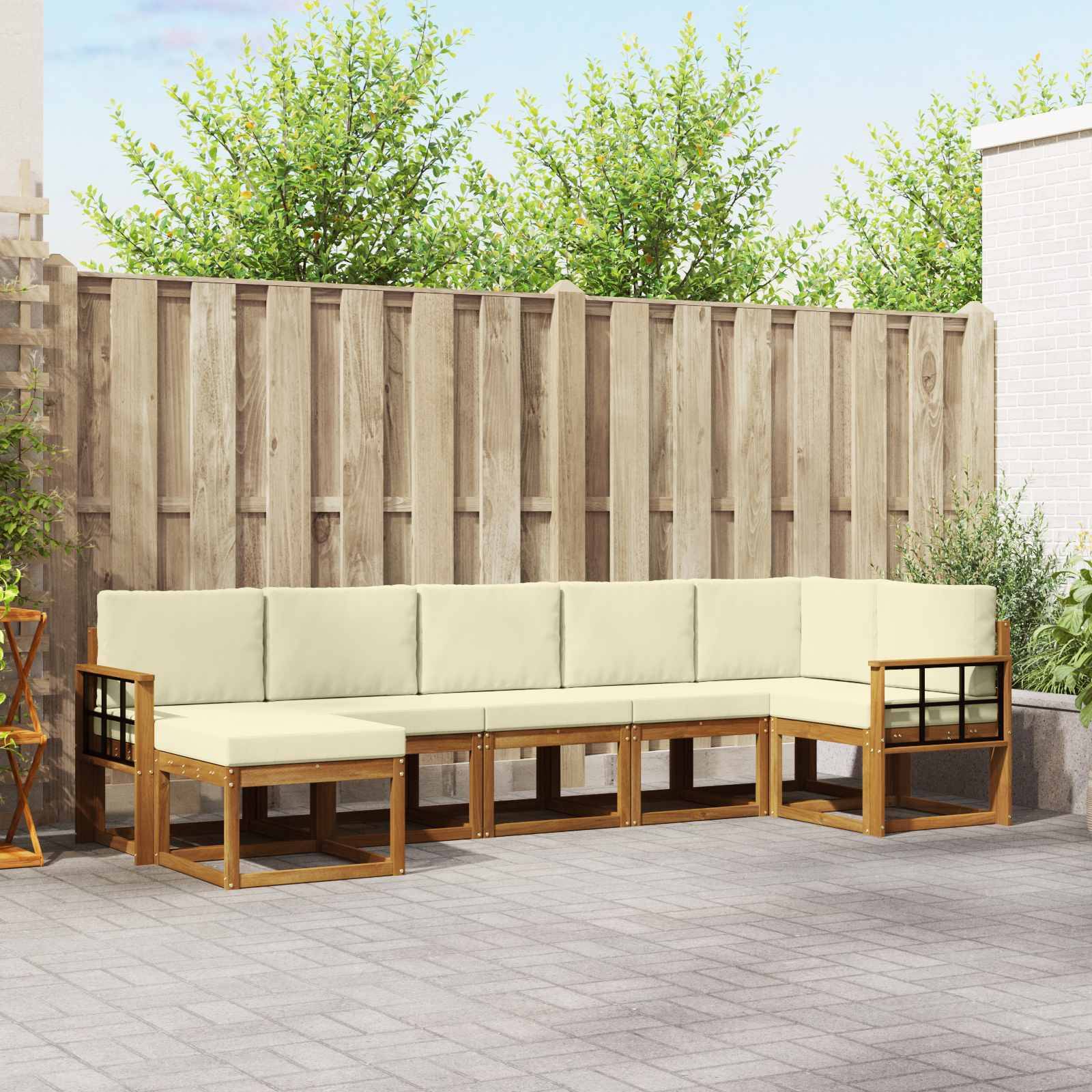 vidaXL Outdoor-Sofagarnitur mit Kissen 7 pcs Natur und Creme