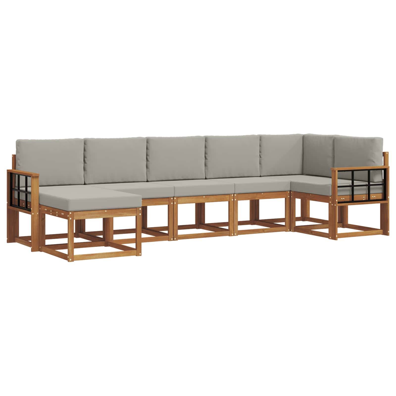 vidaXL Outdoor-Sofagarnitur mit Kissen 7 pcs Natürlich und Hellgrau