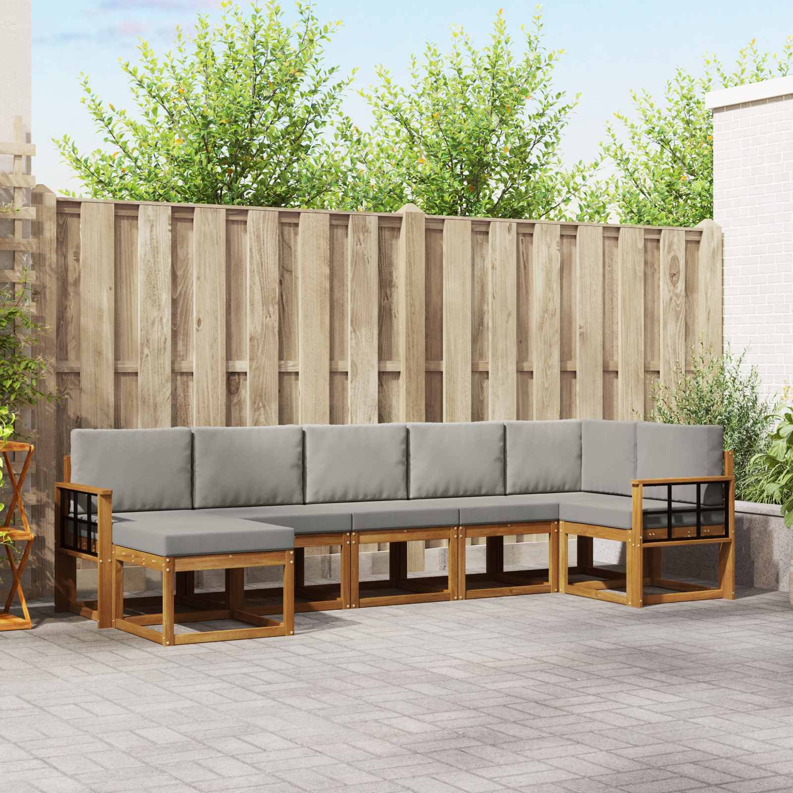 vidaXL Outdoor-Sofagarnitur mit Kissen 7 pcs Natürlich und Hellgrau