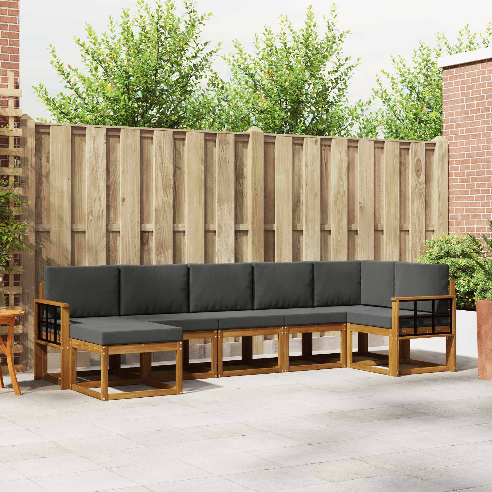 vidaXL Outdoor-Sofagarnitur mit Kissen 7 pcs Natur und Anthrazit