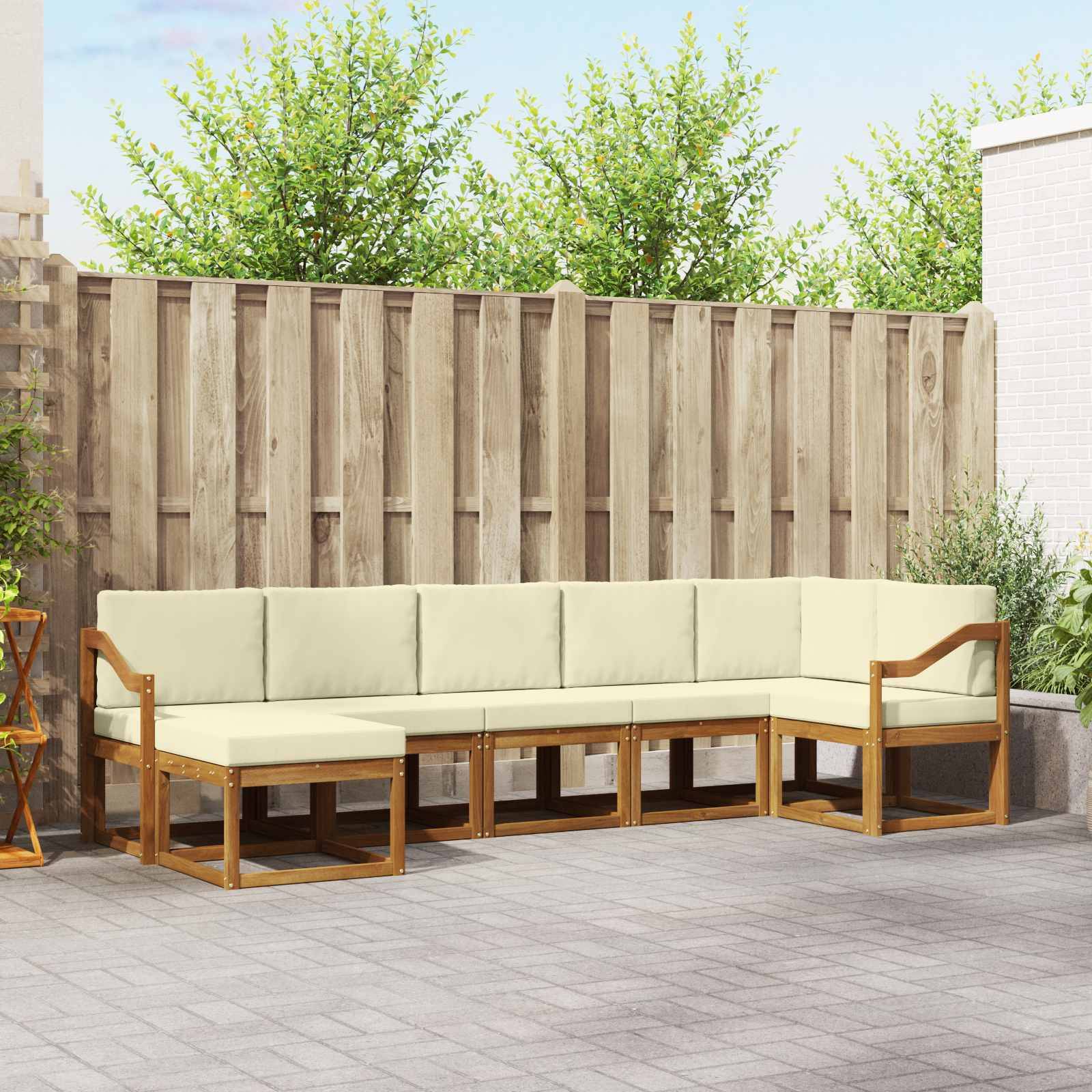 vidaXL Outdoor-Sofagarnitur mit Kissen 7 pcs Natur und Creme