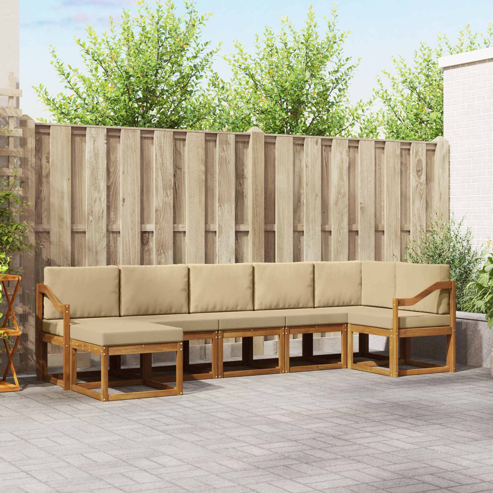 vidaXL Outdoor-Sofagarnitur mit Kissen 7 pcs Natur und Beige