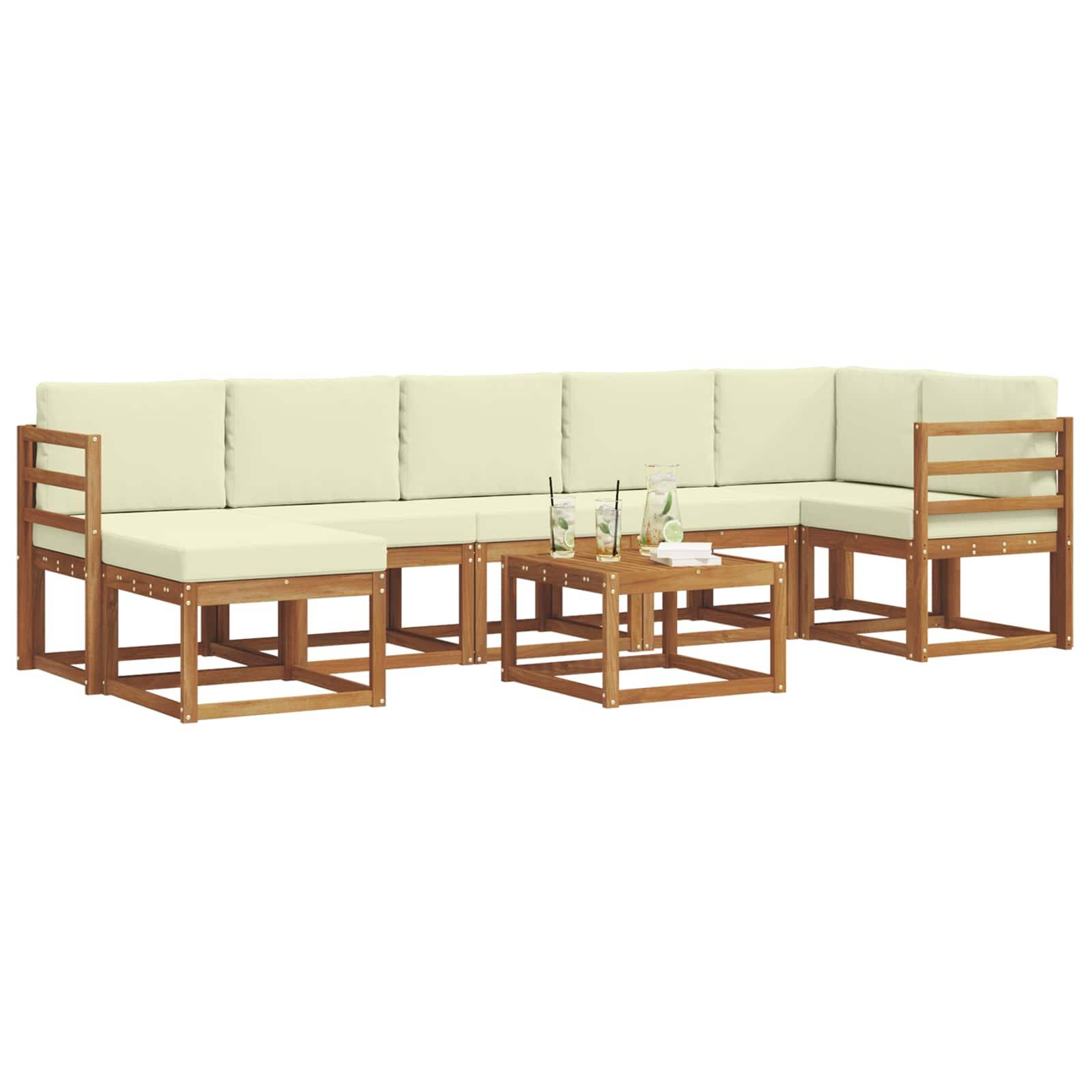 vidaXL Outdoor-Sofagarnitur mit Kissen 8 pcs Natur und Creme