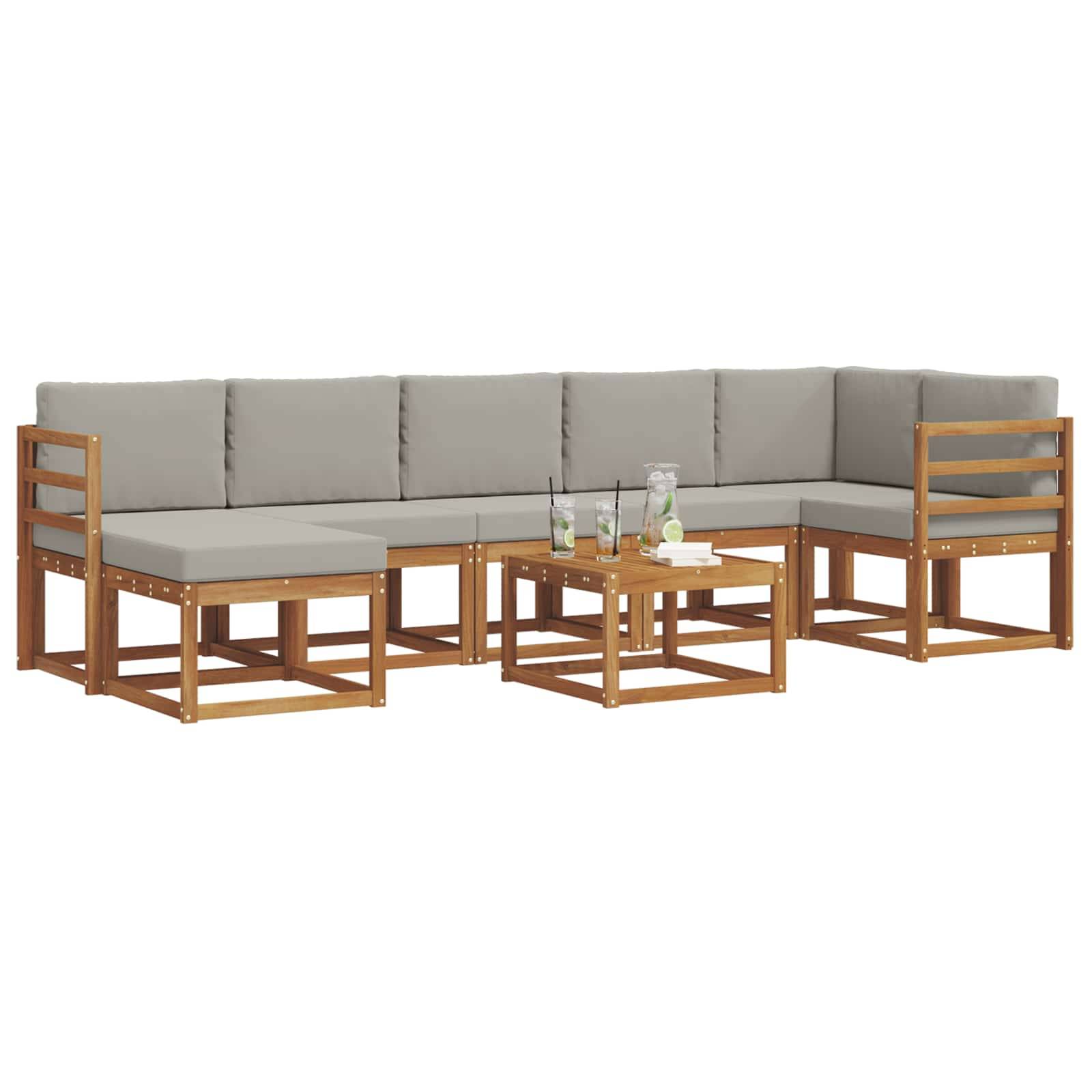 vidaXL Outdoor-Sofagarnitur mit Kissen 8 pcs Natürlich und Hellgrau