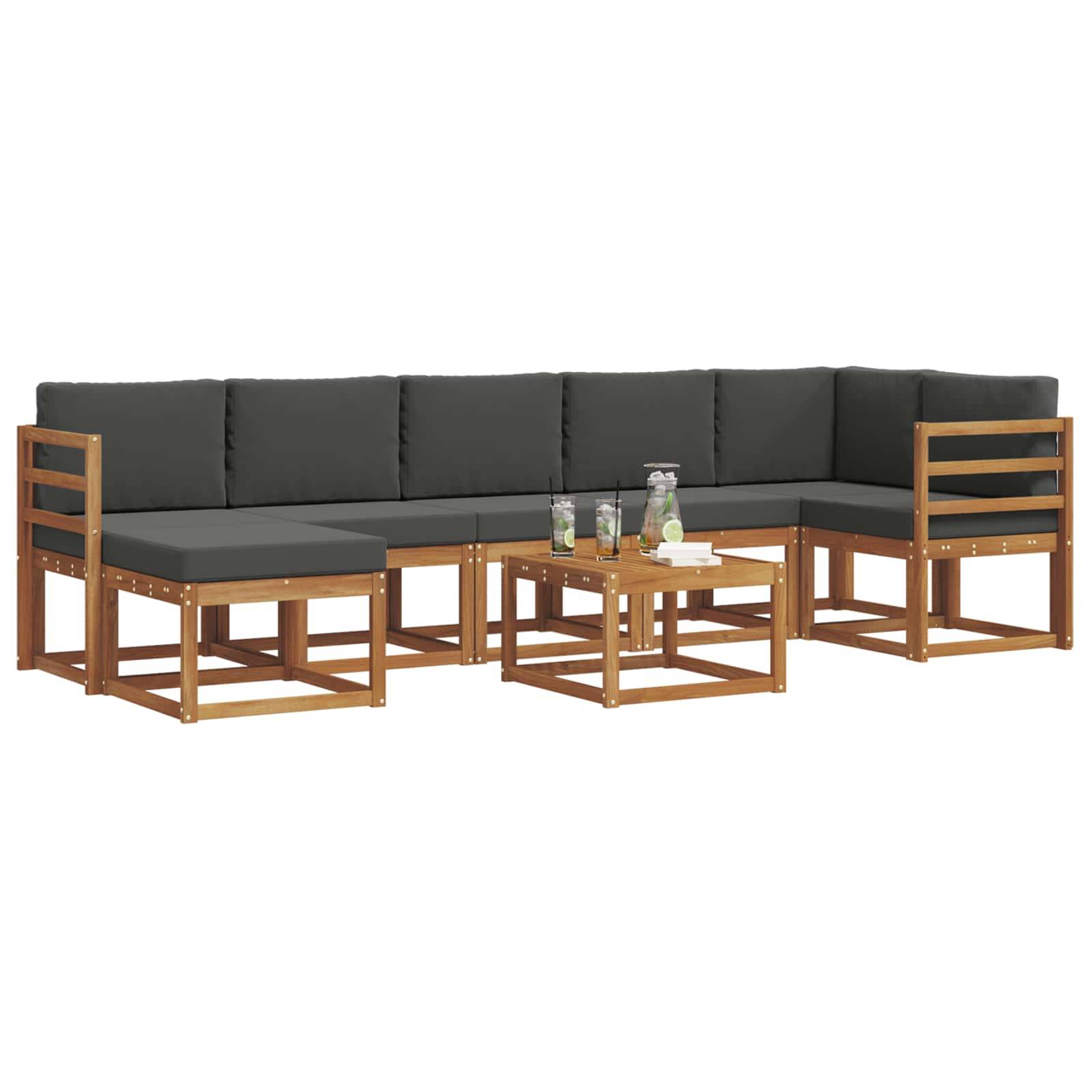 vidaXL Outdoor-Sofagarnitur mit Kissen 8 pcs Natur und Anthrazit