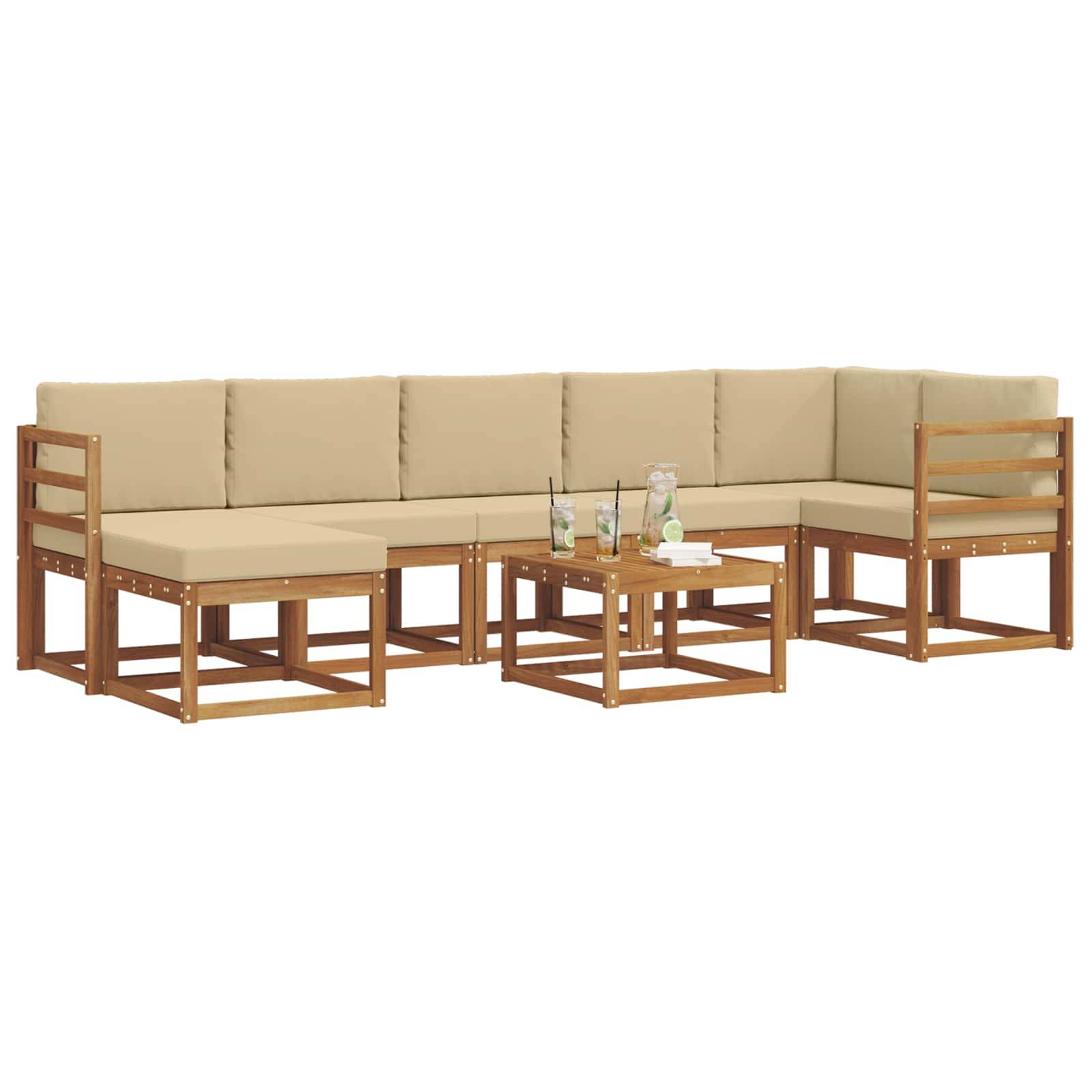 vidaXL Outdoor-Sofagarnitur mit Kissen 8 pcs Natur und Beige