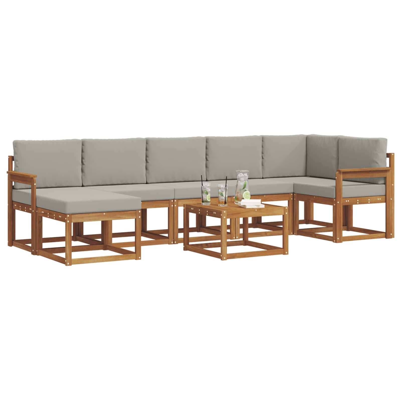 vidaXL Outdoor-Sofagarnitur mit Kissen 8 pcs Natürlich und Hellgrau