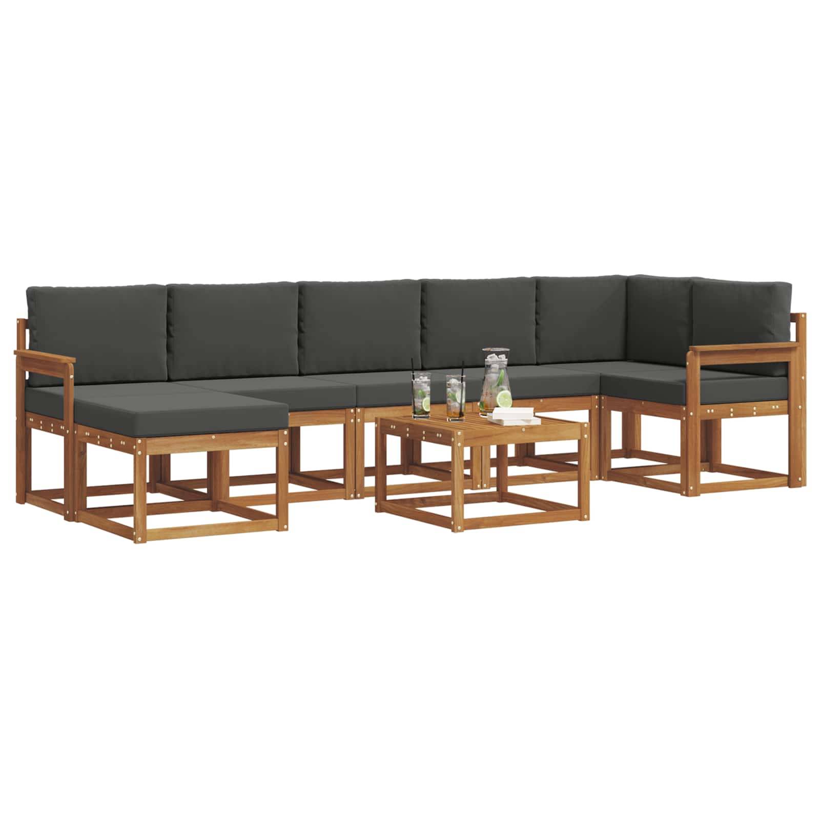 vidaXL Outdoor-Sofagarnitur mit Kissen 8 pcs Natur und Anthrazit