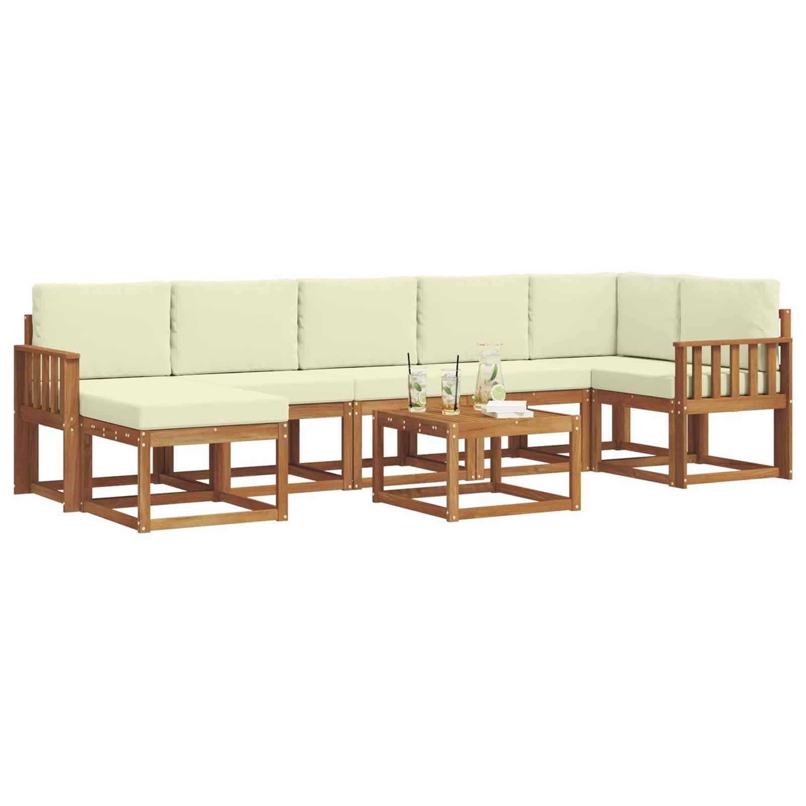 vidaXL Outdoor-Sofagarnitur mit Kissen 8 pcs Natur und Creme
