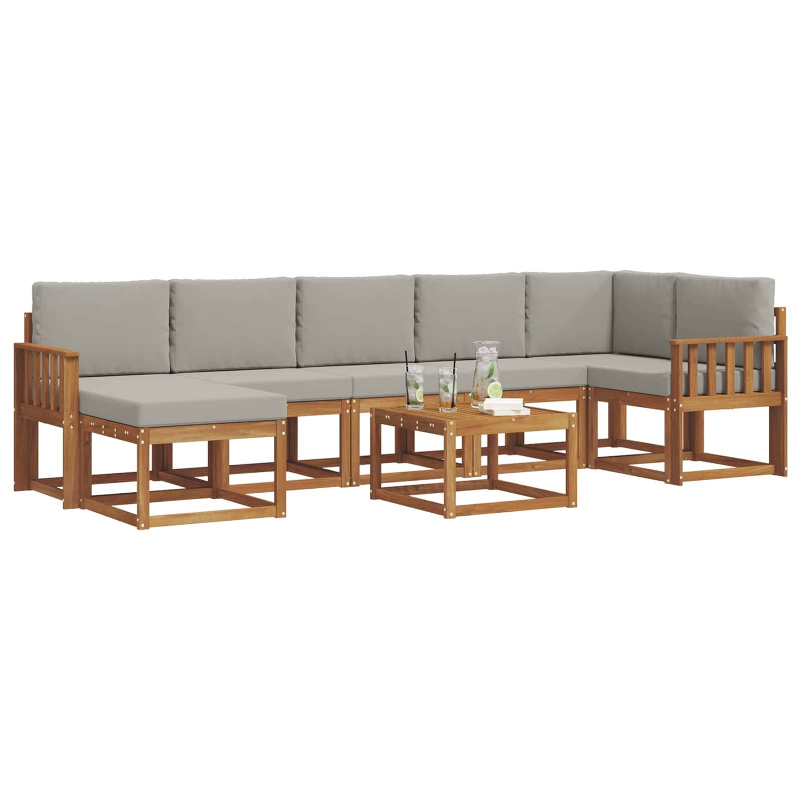 vidaXL Outdoor-Sofagarnitur mit Kissen 8 pcs Natürlich und Hellgrau