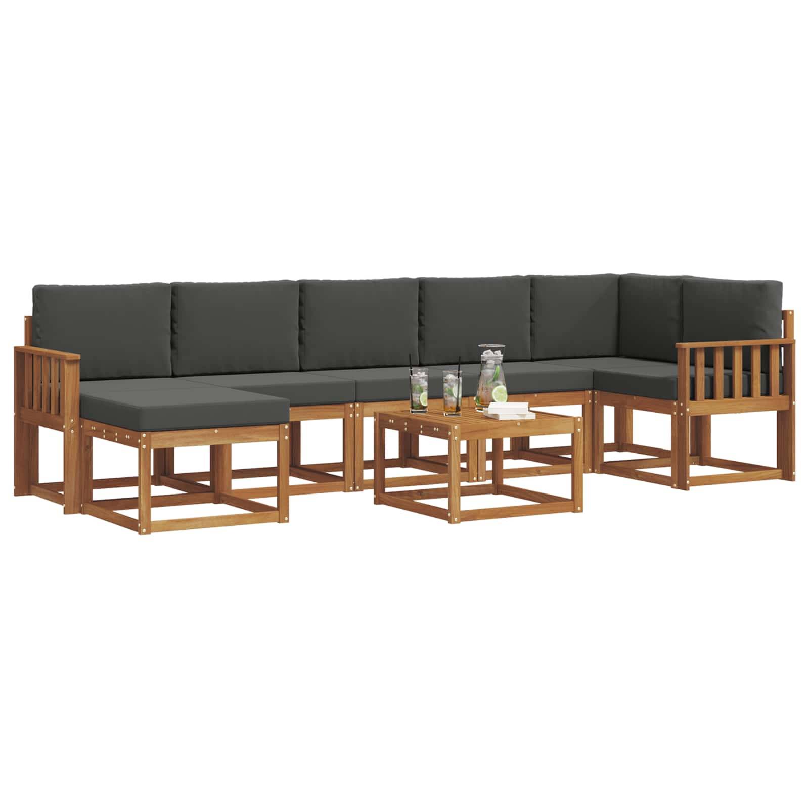 vidaXL Outdoor-Sofagarnitur mit Kissen 8 pcs Natur und Anthrazit