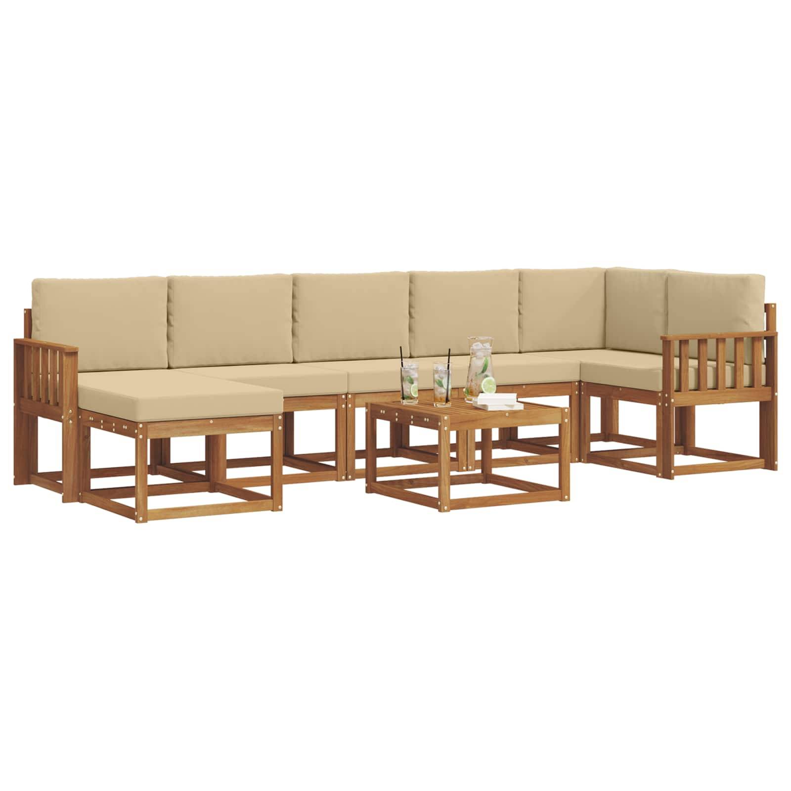 vidaXL Outdoor-Sofagarnitur mit Kissen 8 pcs Natur und Beige