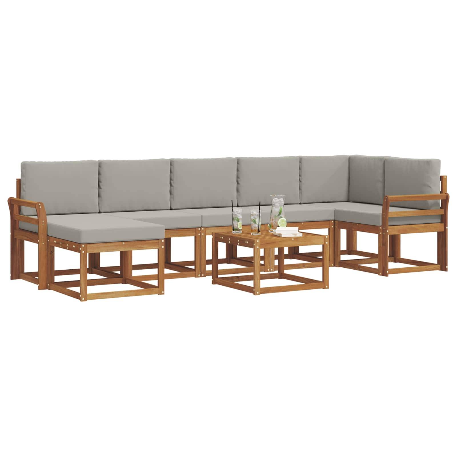 vidaXL Outdoor-Sofagarnitur mit Kissen 8 pcs Natürlich und Hellgrau
