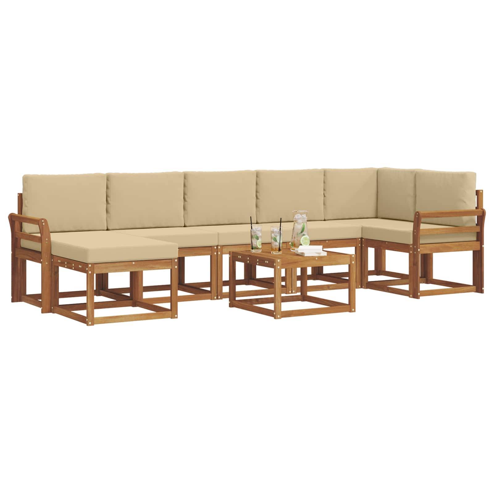 vidaXL Outdoor-Sofagarnitur mit Kissen 8 pcs Natur und Beige