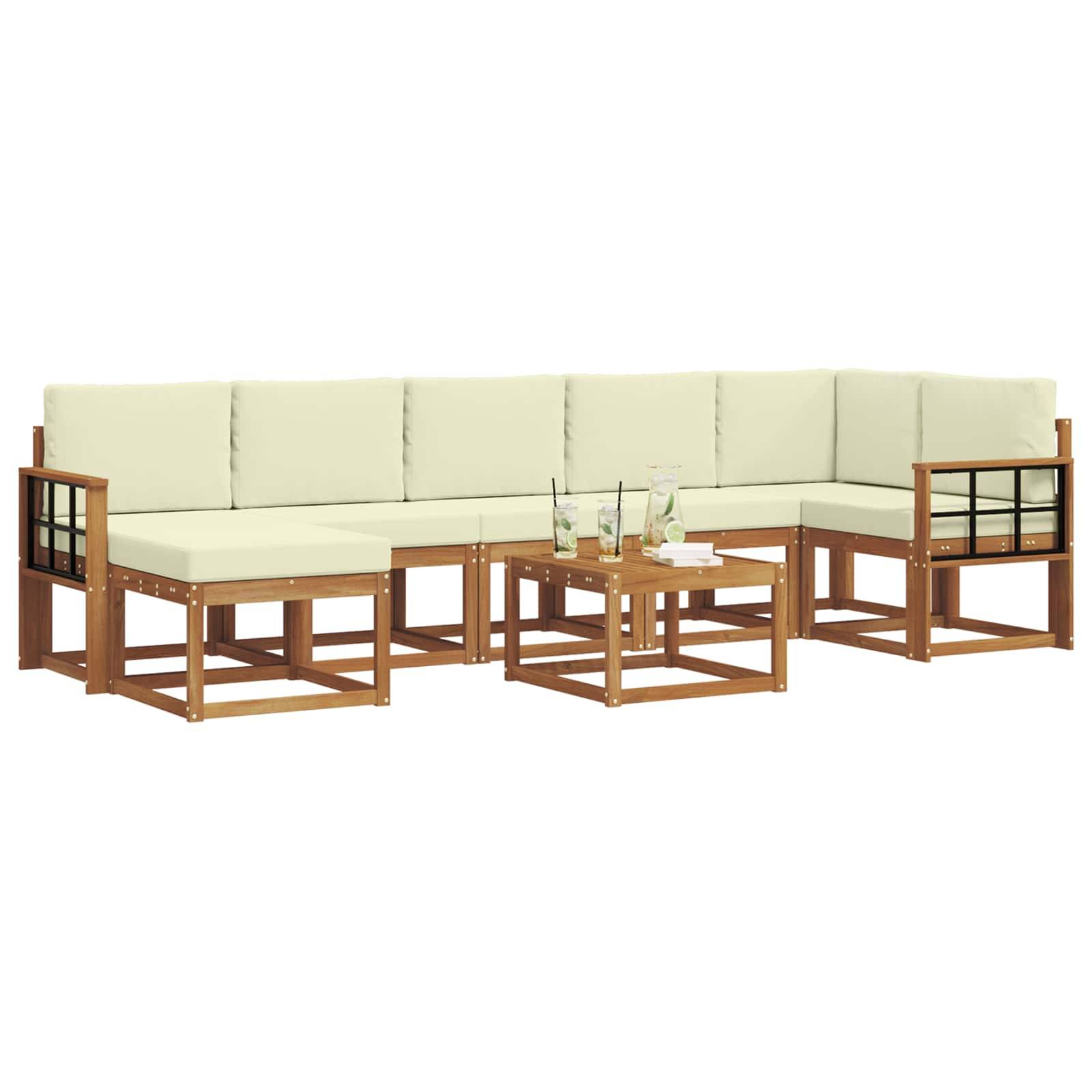 vidaXL Outdoor-Sofagarnitur mit Kissen 8 pcs Natur und Creme