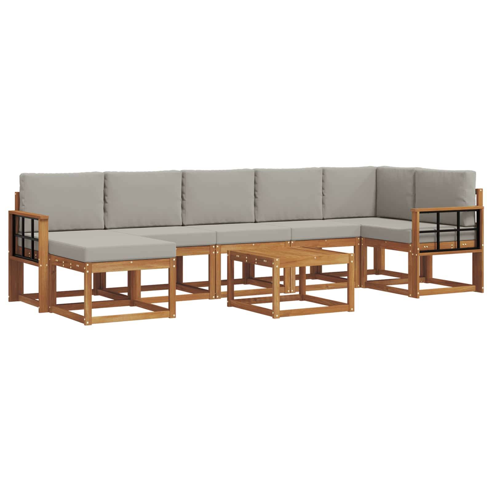 vidaXL Outdoor-Sofagarnitur mit Kissen 8 pcs Natürlich und Hellgrau