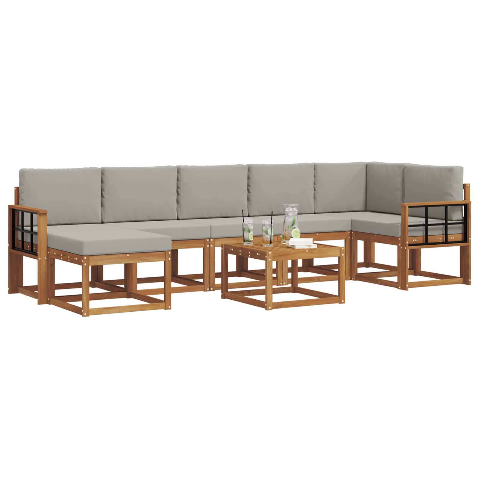 vidaXL Outdoor-Sofagarnitur mit Kissen 8 pcs Natürlich und Hellgrau