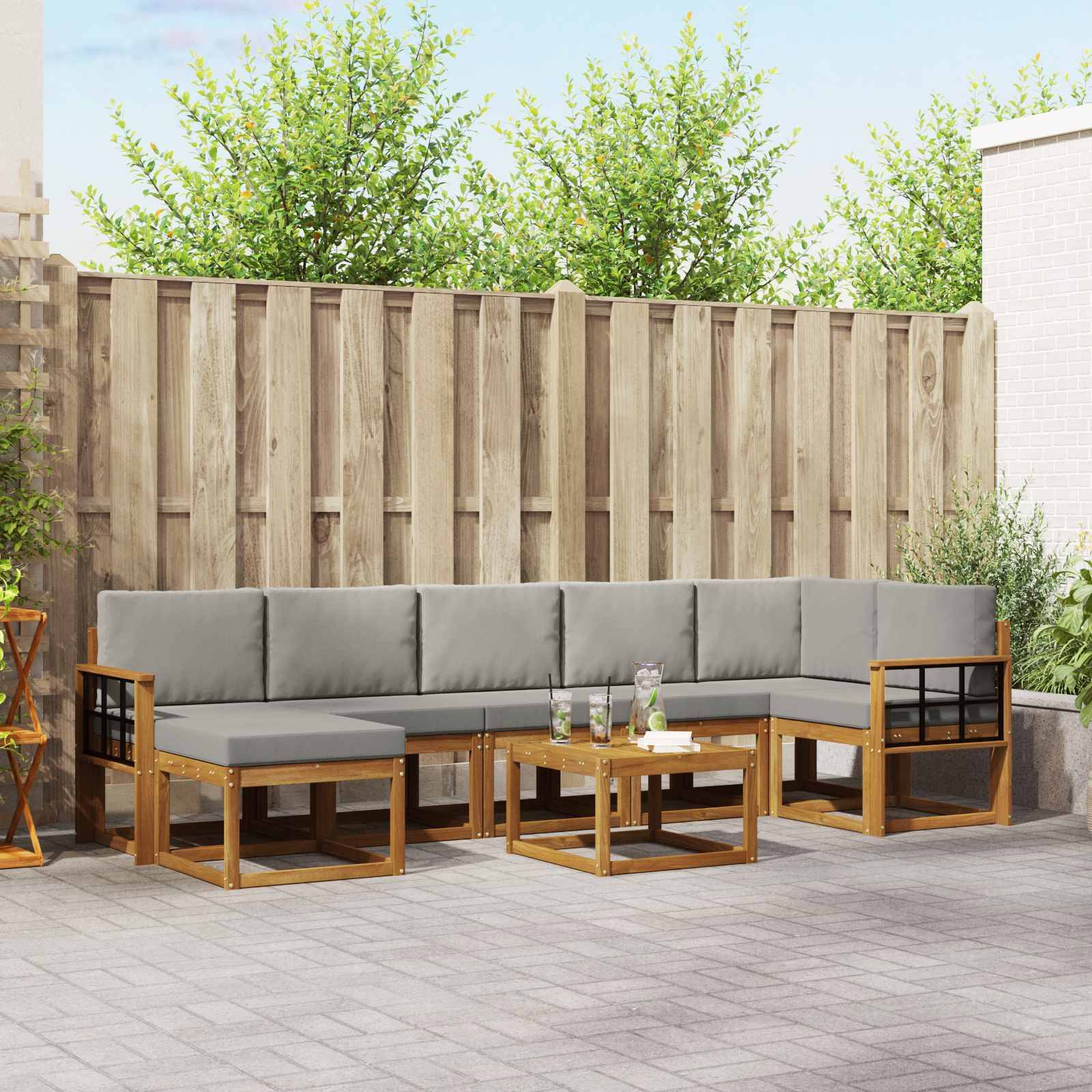 vidaXL Outdoor-Sofagarnitur mit Kissen 8 pcs Natürlich und Hellgrau