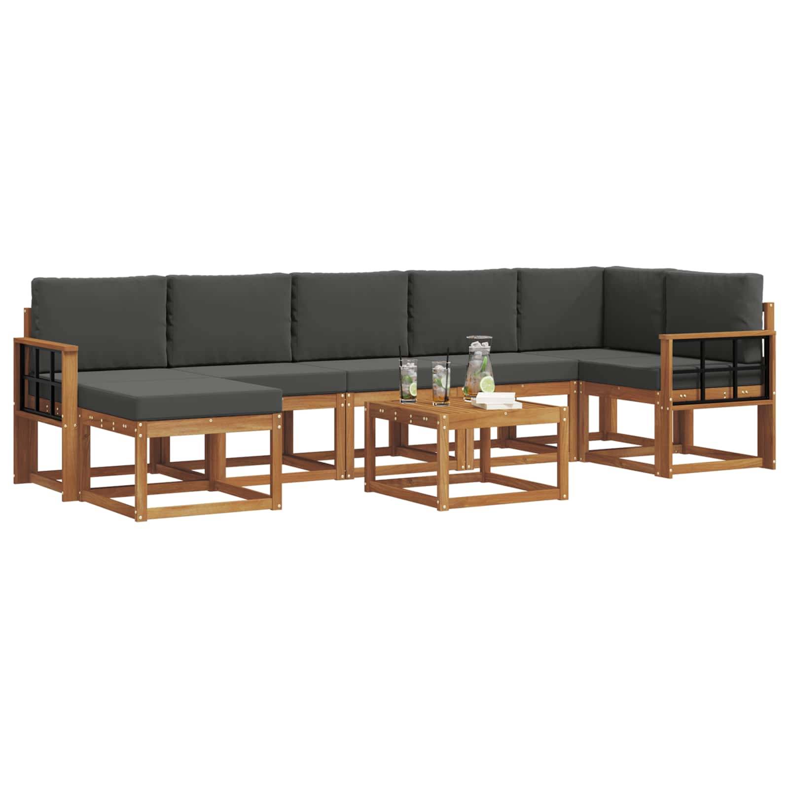 vidaXL Outdoor-Sofagarnitur mit Kissen 8 pcs Natur und Anthrazit