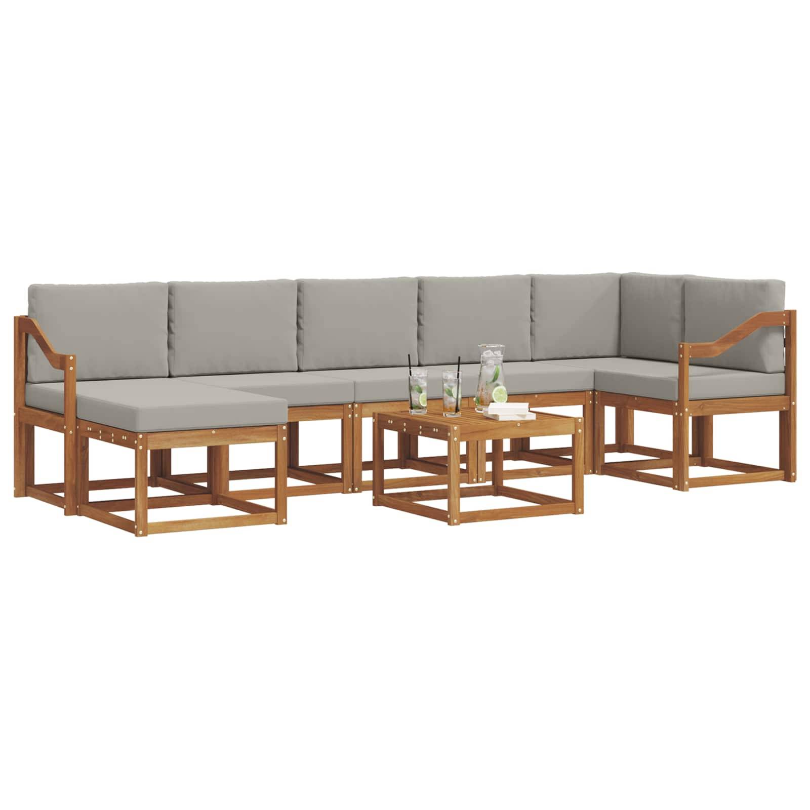 vidaXL Outdoor-Sofagarnitur mit Kissen 8 pcs Natürlich und Hellgrau